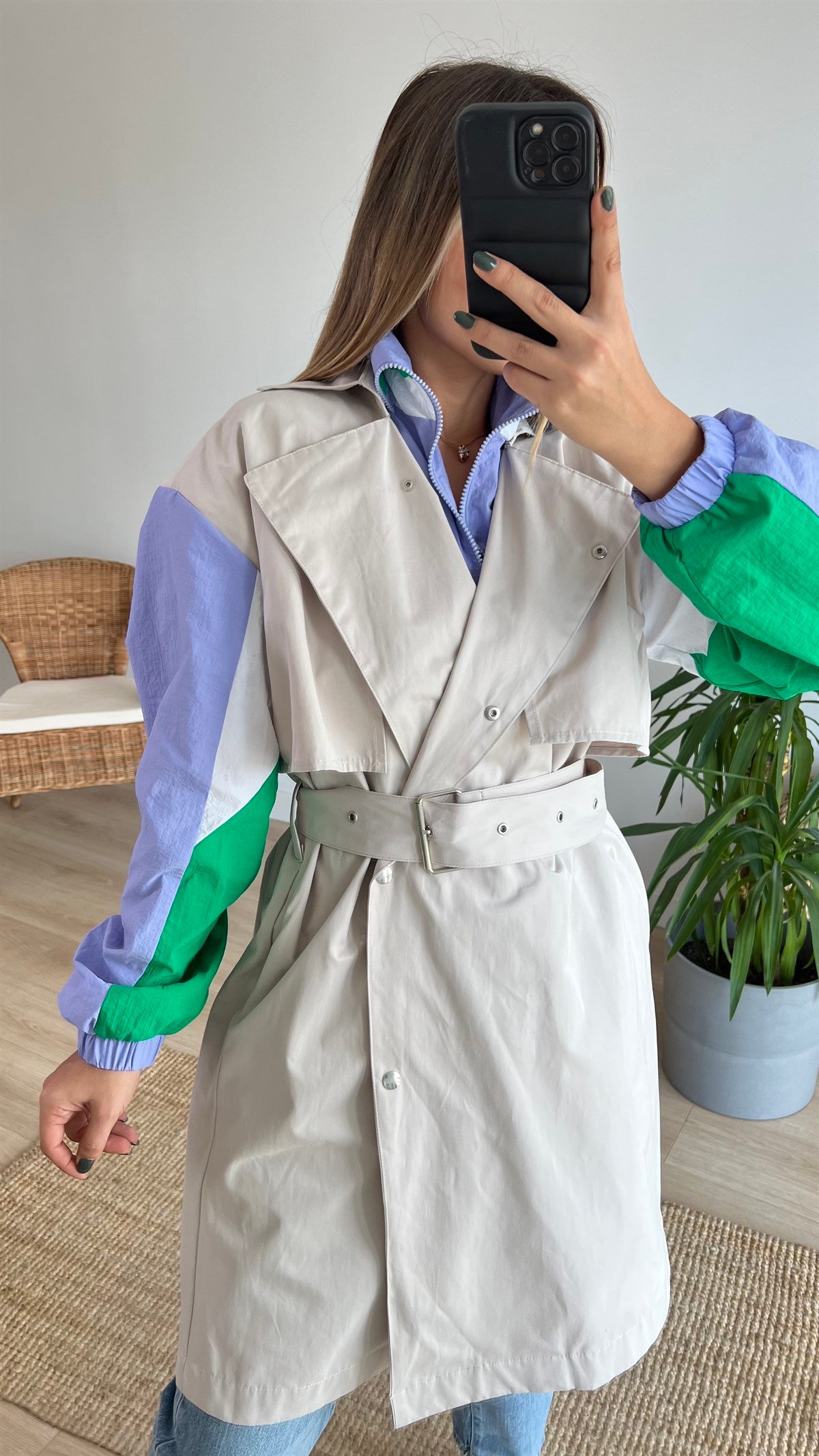 Garnili Krem Tasarım Trenchcoat