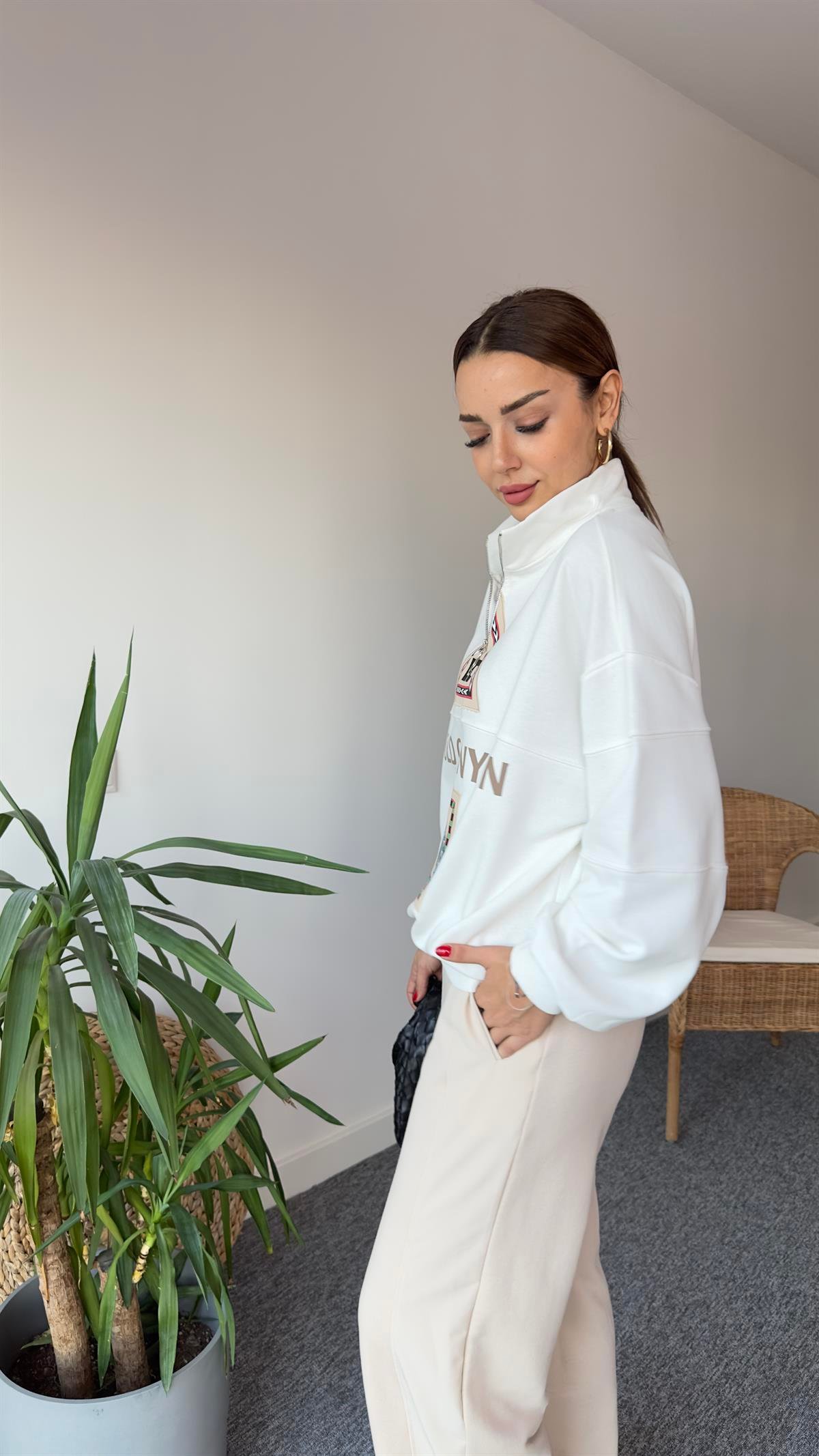 Canyon Yarım Fermuar Baskılı Sweatshirt