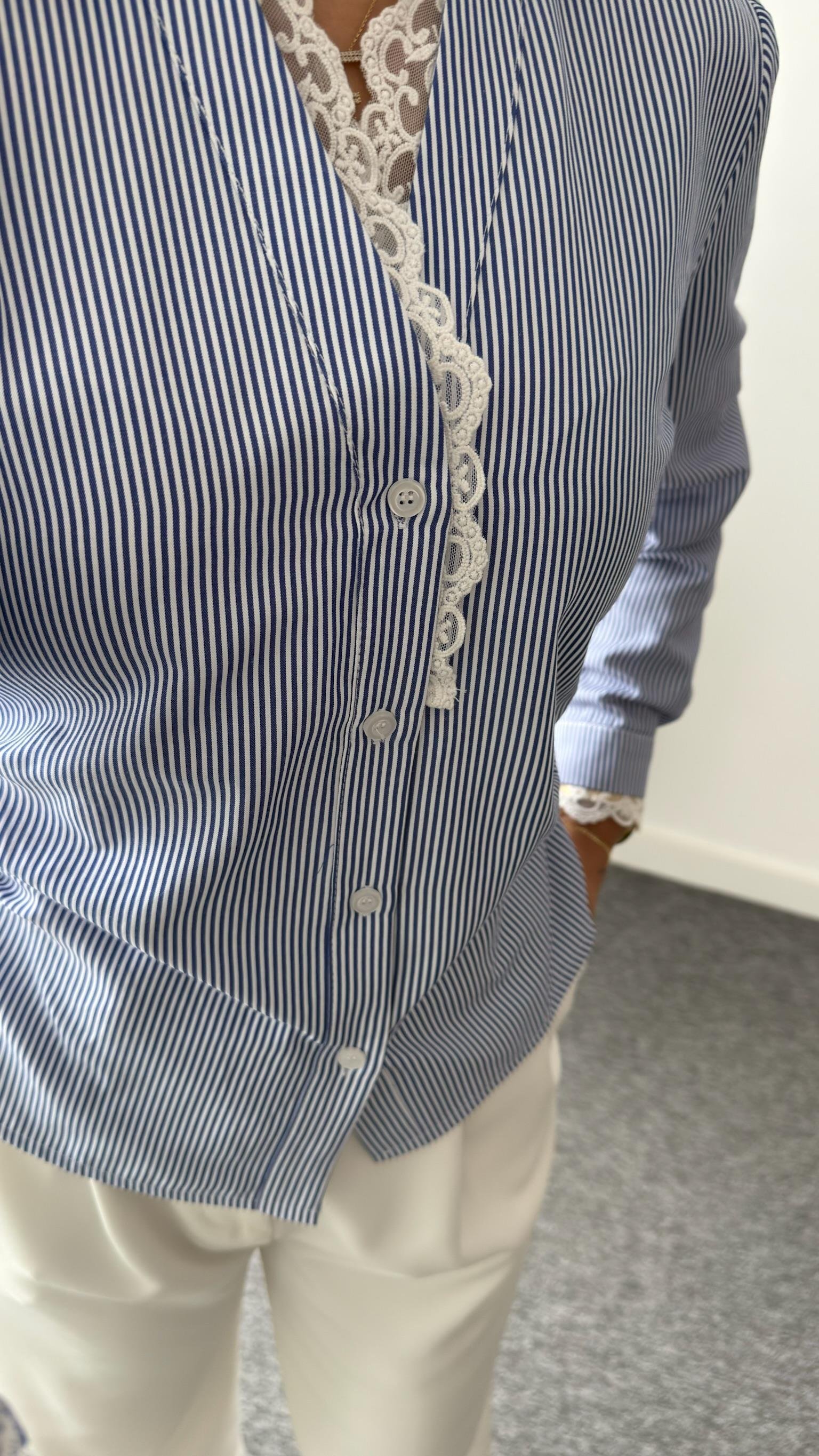 Güpürlü Slim Fit Çizgili Gömlek