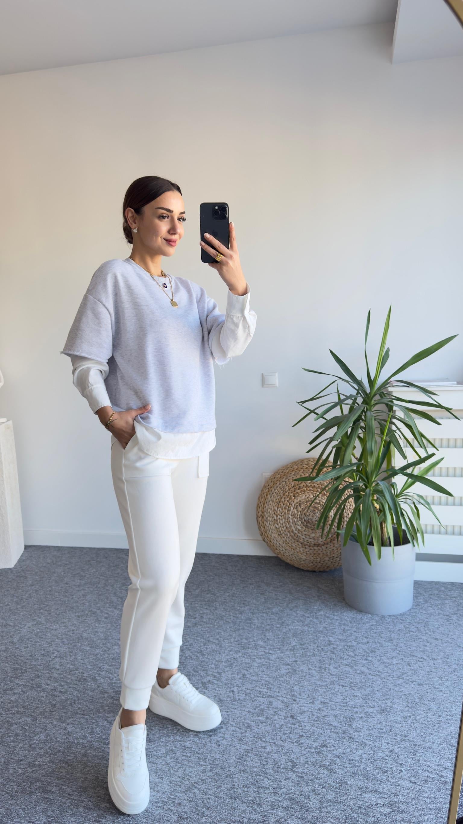 Kollar Gömlek Parçalı Gri Sweat