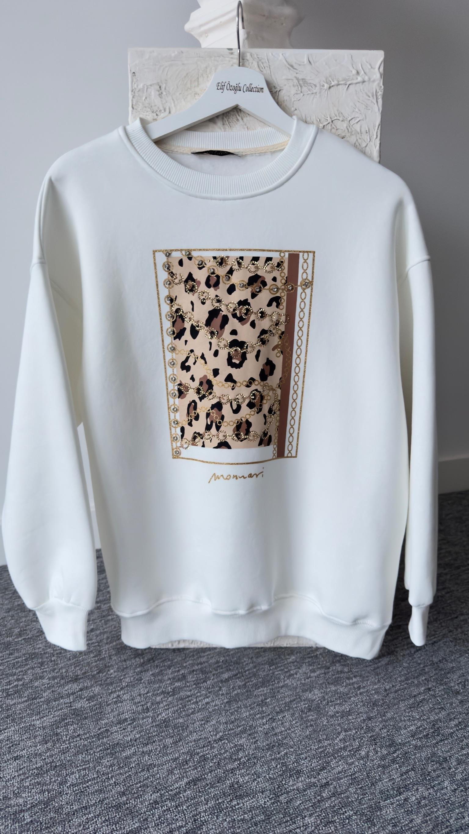 Ledon Leopar Baskı Beyaz Sweat