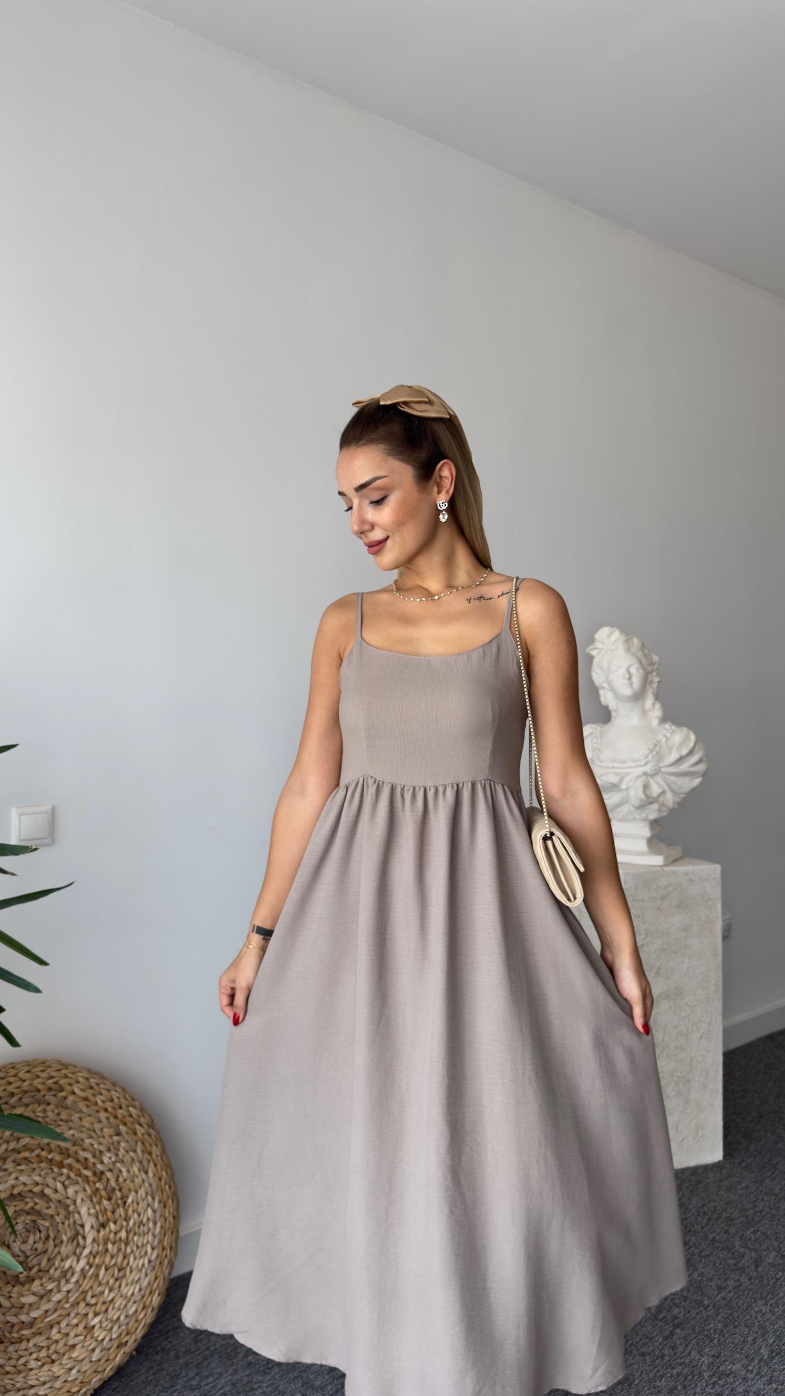 Herine Askılı Haki Elbise 