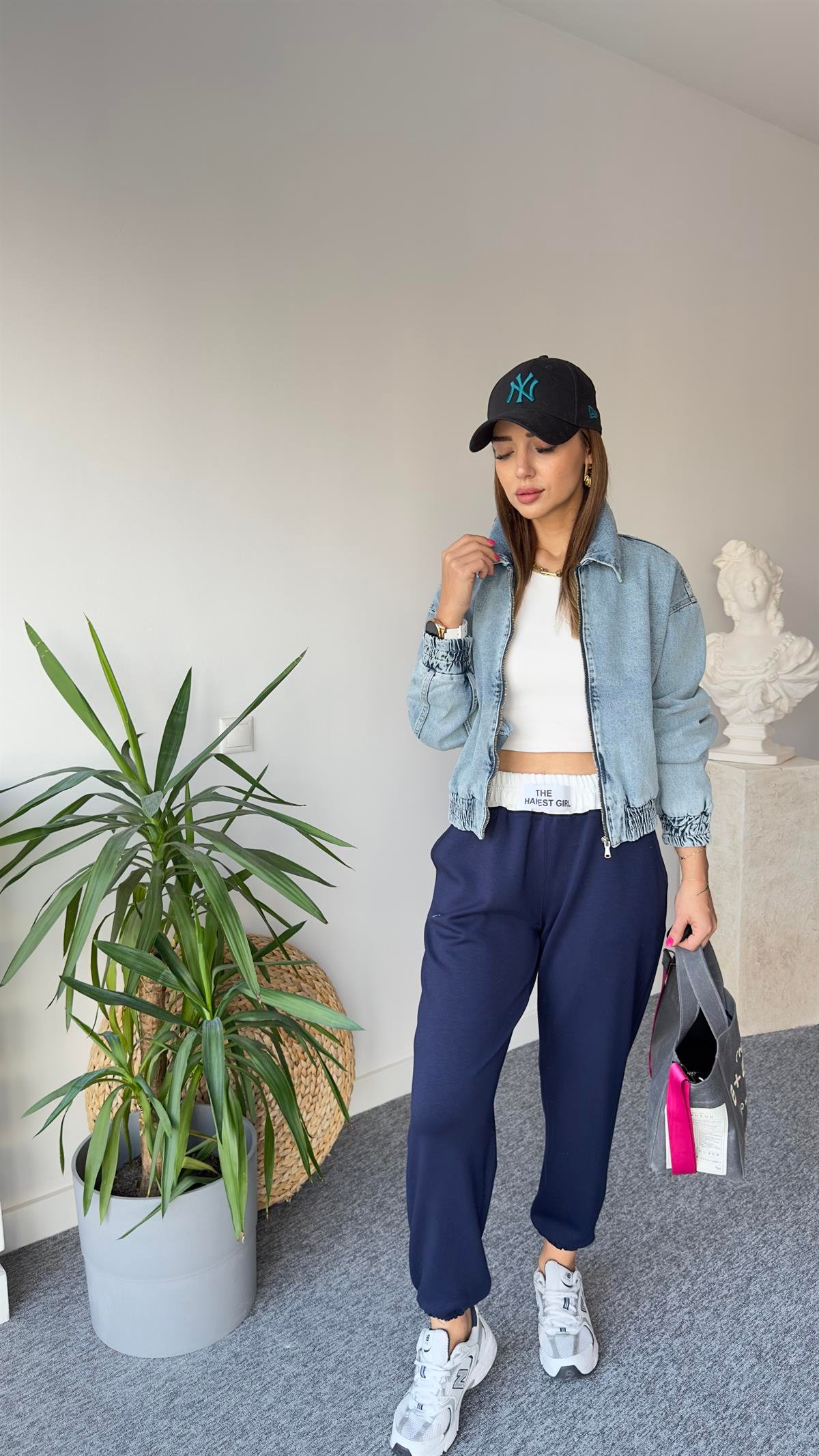 Beli Lastikli Jean Bomber Ceket