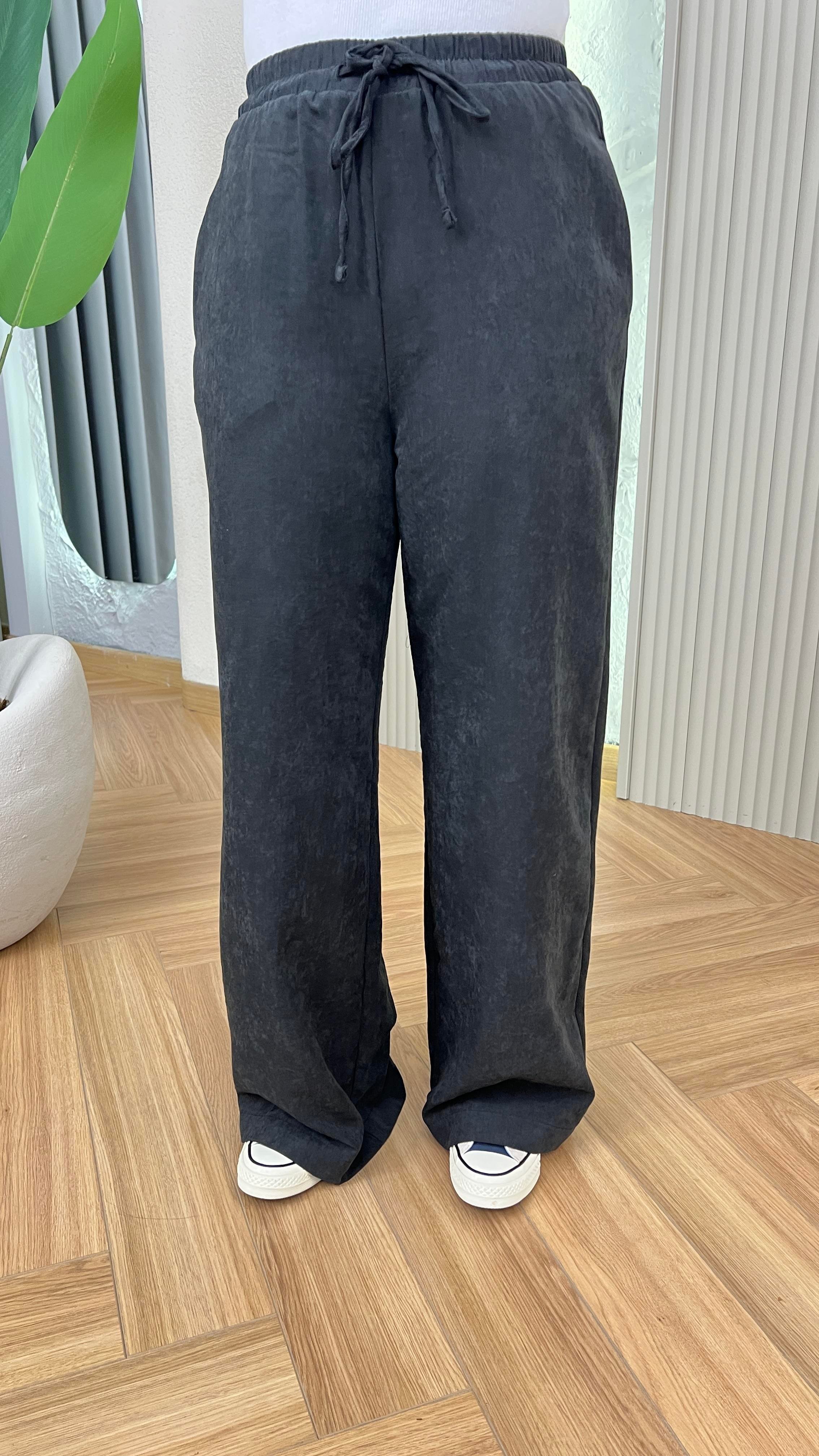 Siyah Mois Dokulu Bol Paça Pantolon