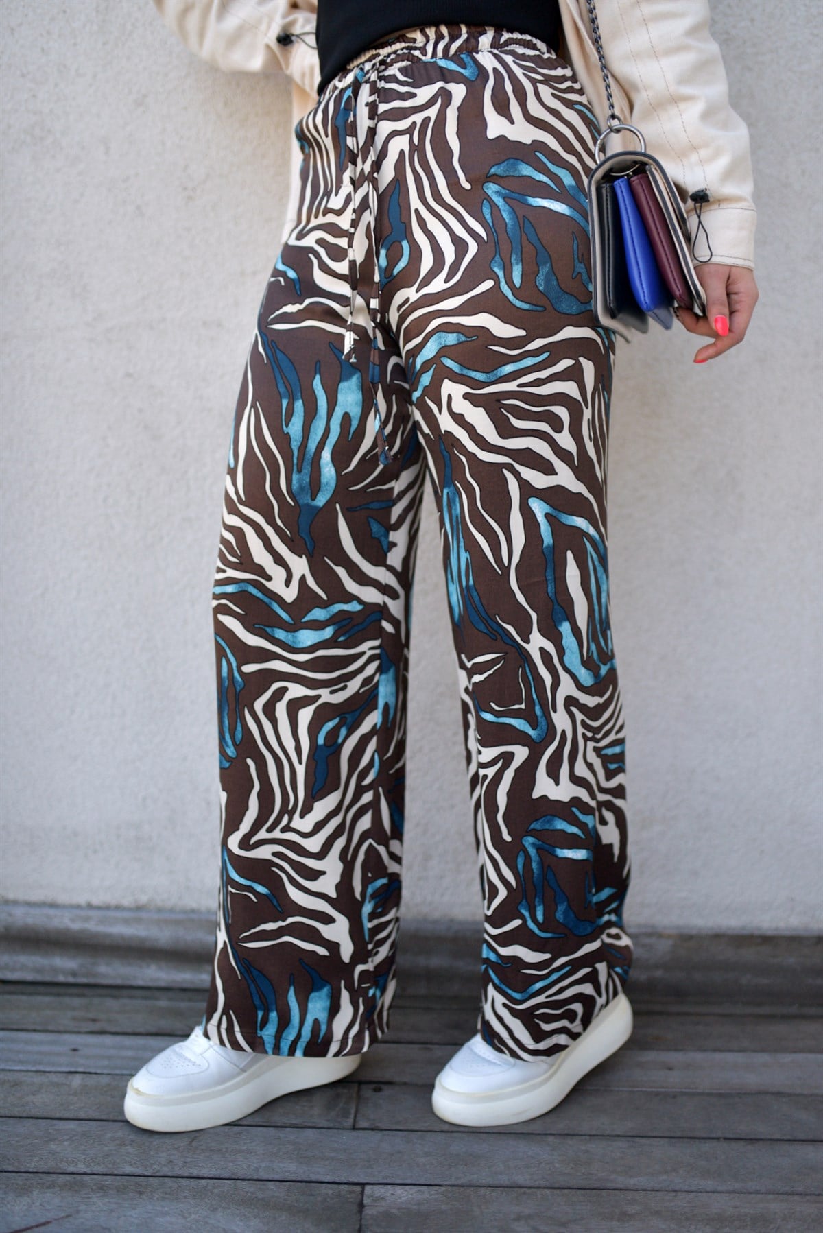 Zebra Desen Saten Pantolon