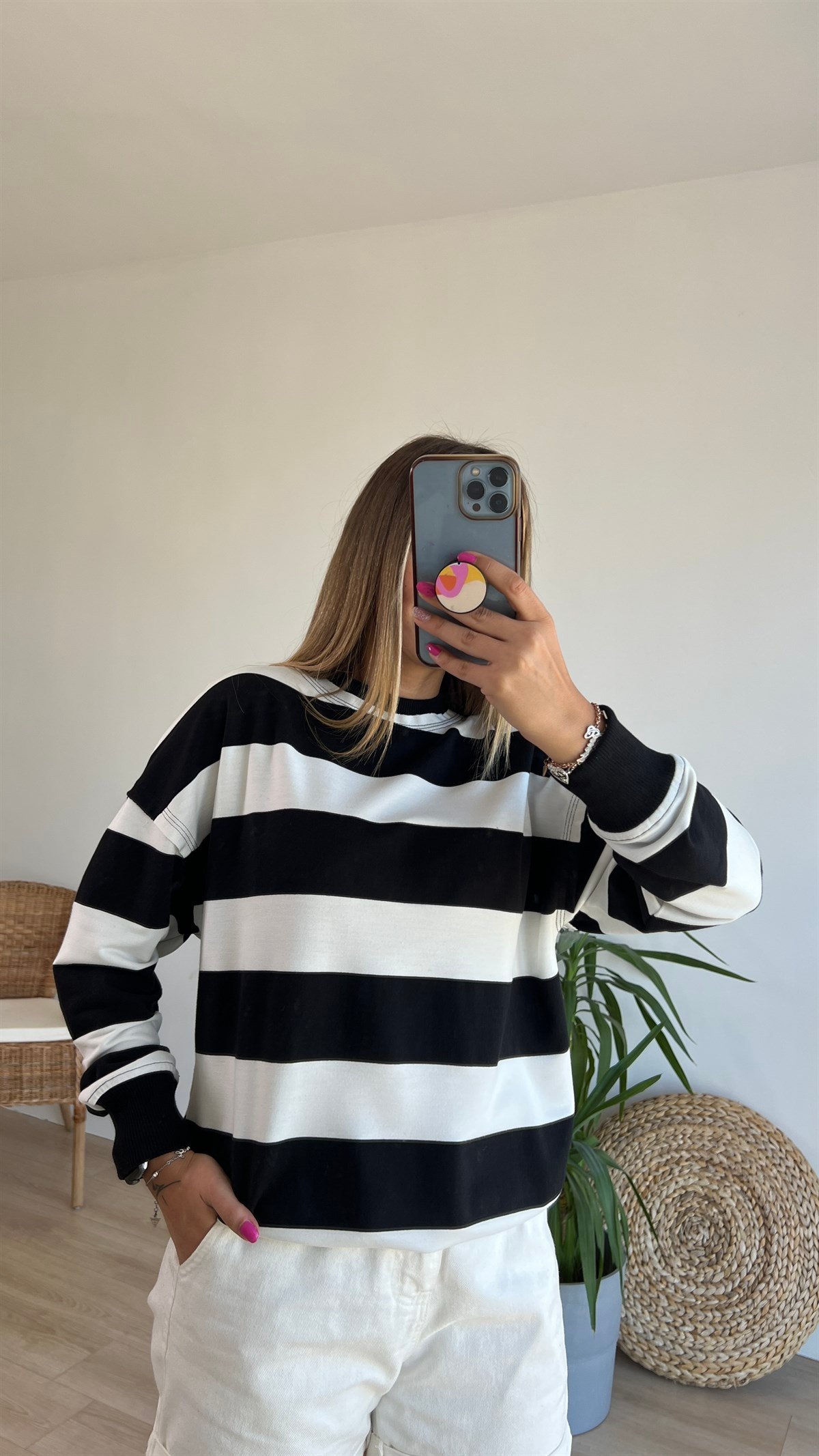 Kalın Çizgili Basic Sweatshirt