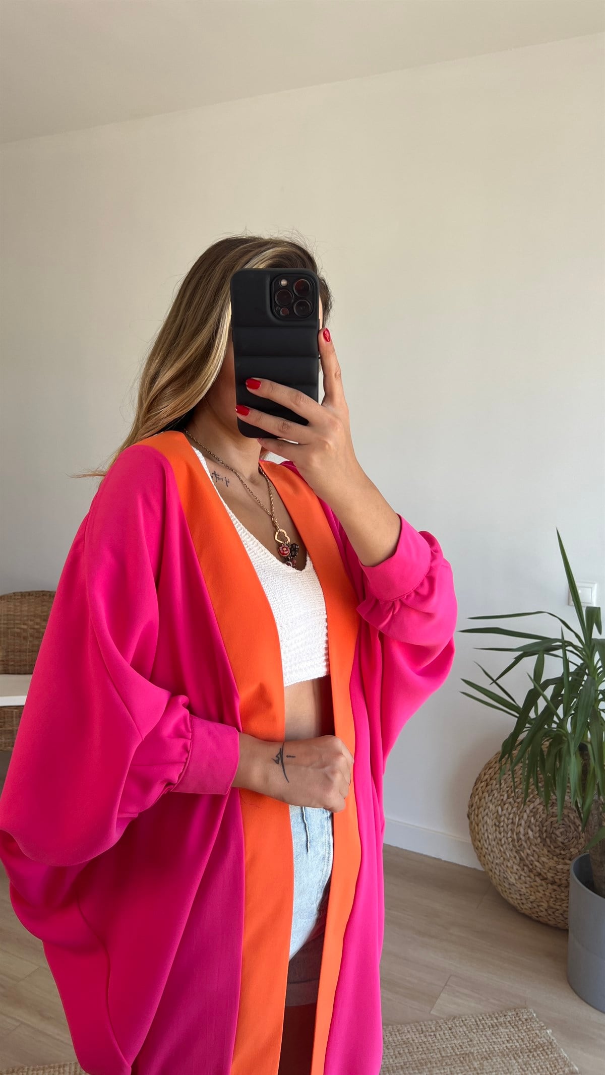 Yarasa Kol Oversize Pembe Tasarım Tunik