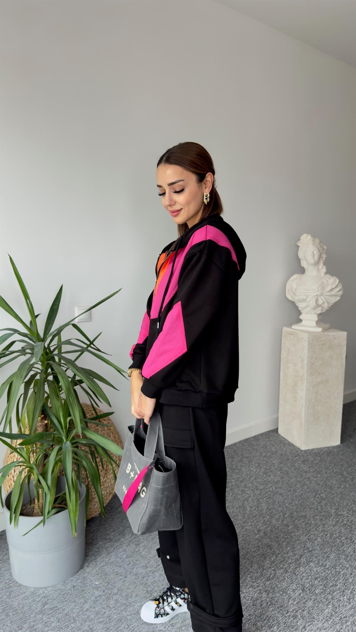 Flat Yarım Fermuar Fuşya Detay Sweat