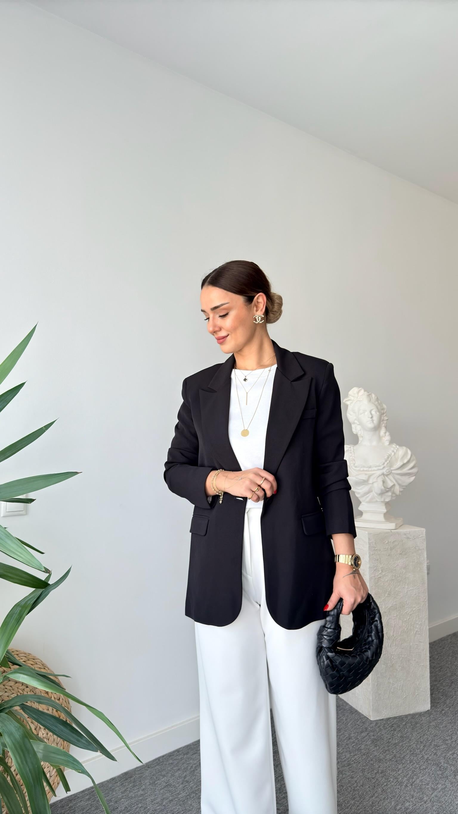Siyah Tek Düğme Blazer Ceket
