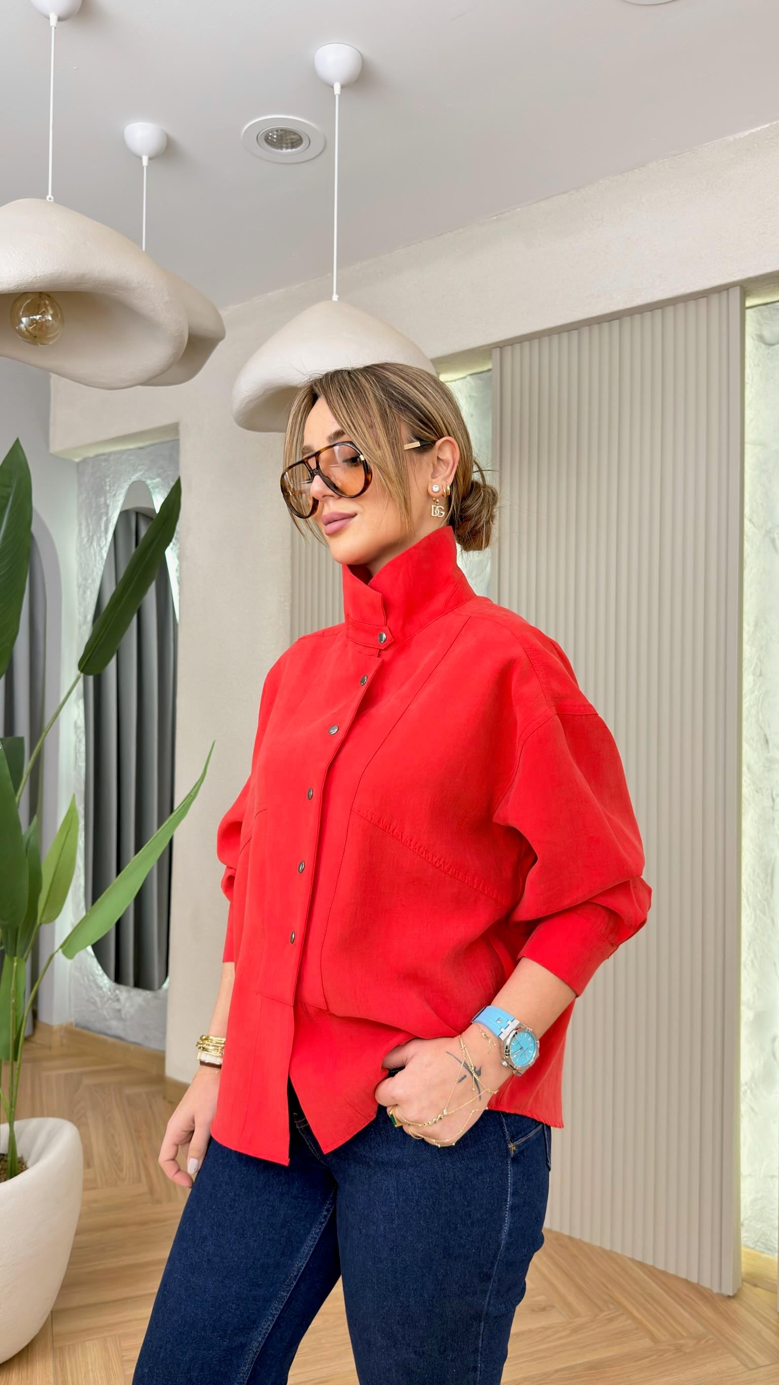 Kırmızı Lucinda Muadil Premium Tensel Gömlek