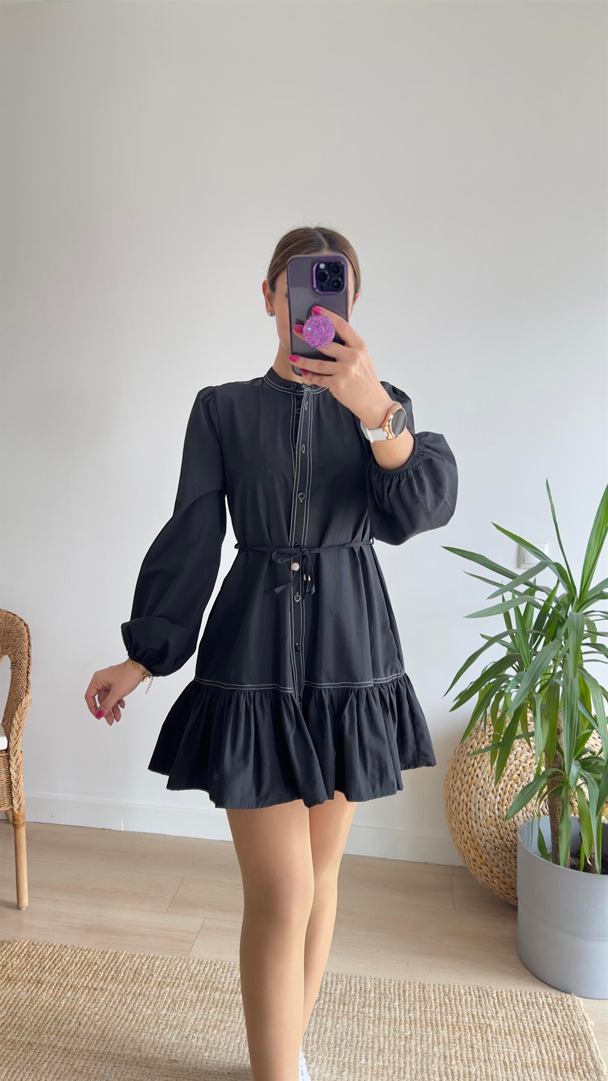 Luci Zra Model Siyah Poplin Elbise 