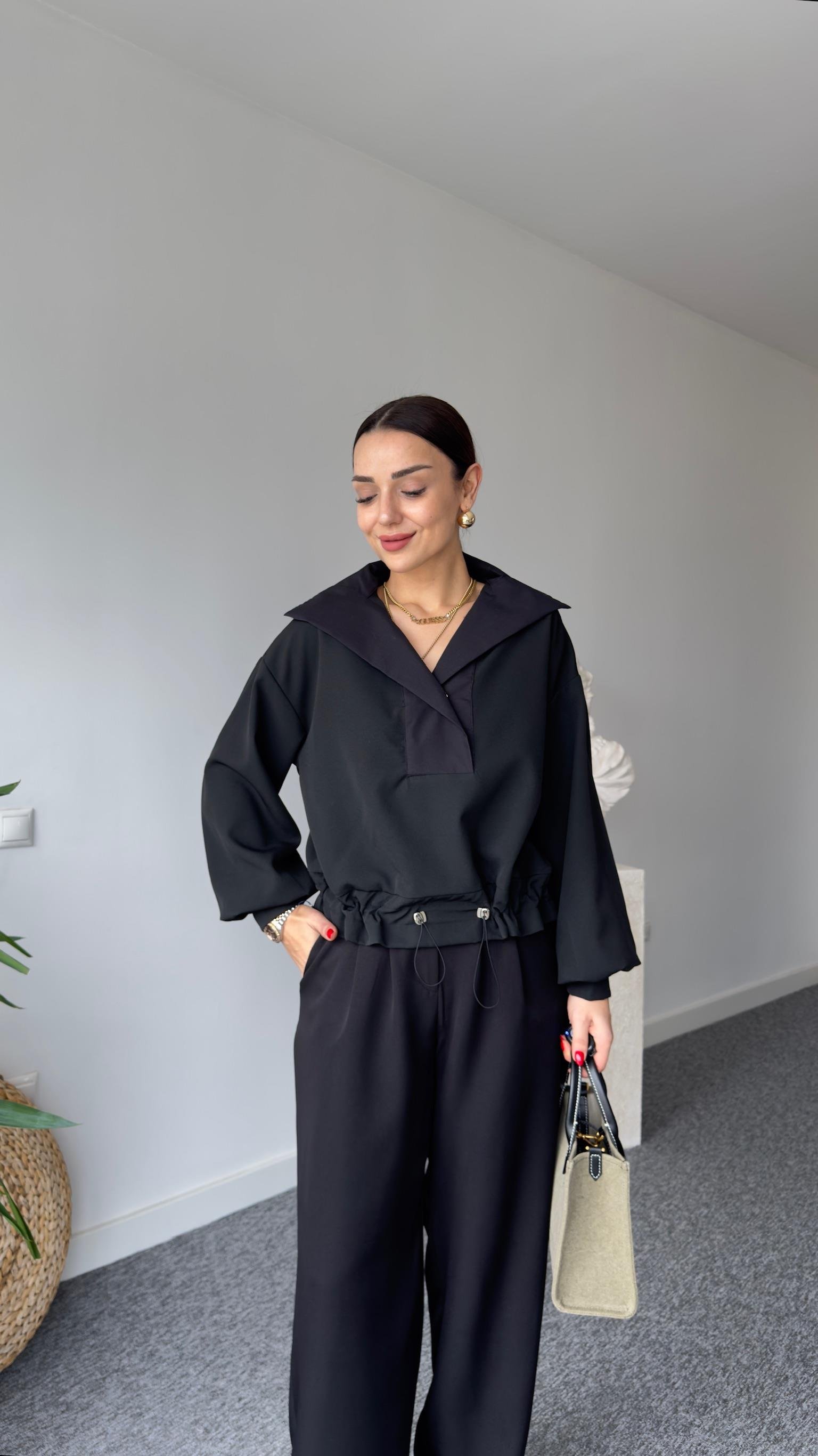 Marka Model Gömlek Yaka Siyah Sweat