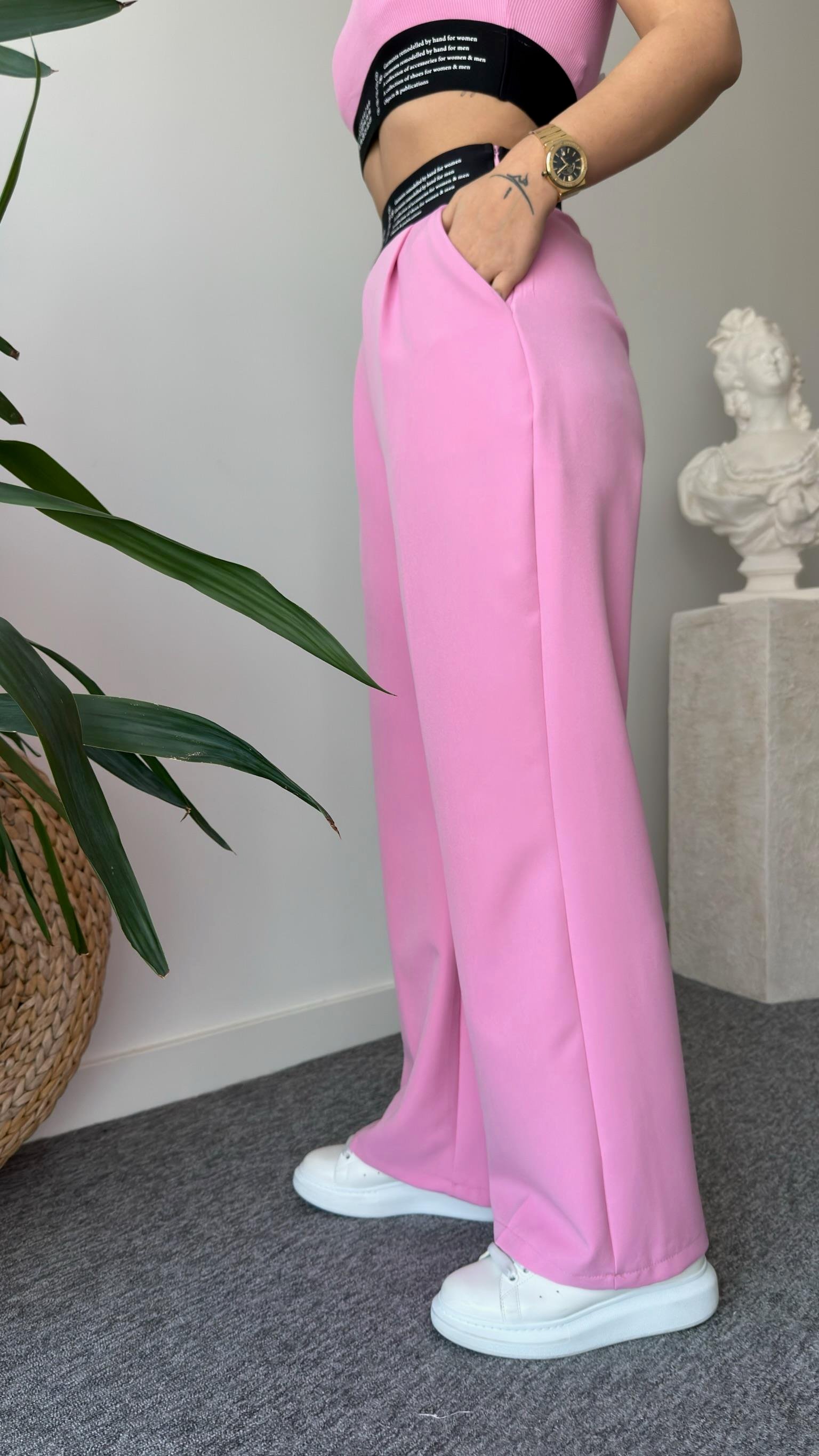Pembe Pugna Bel Yazılı Pantolon