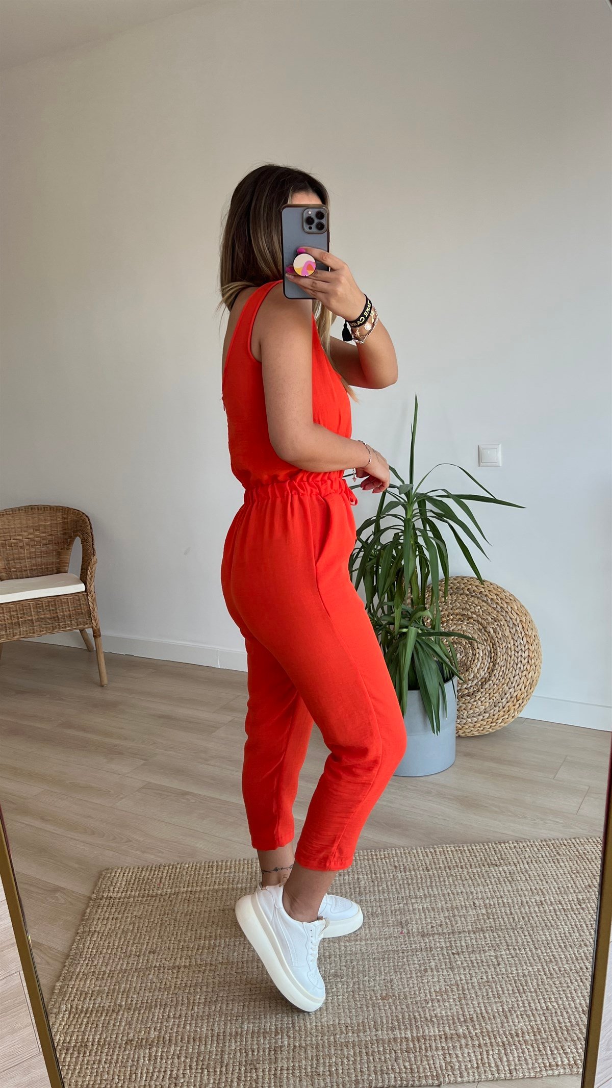 Beli Lastikli Turuncu Kolsuz Tulum