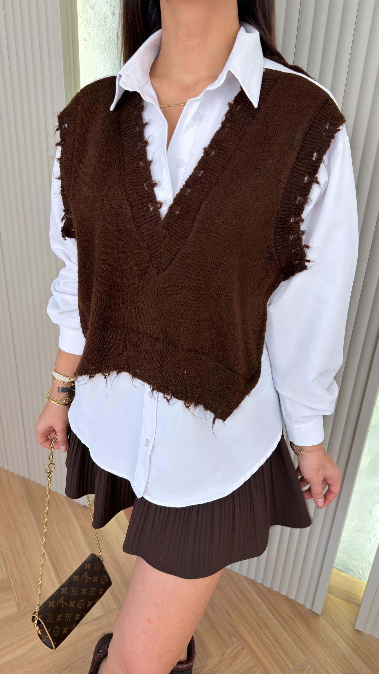 Kahve Triko Detaylı Tws Model Poplin Gömlek