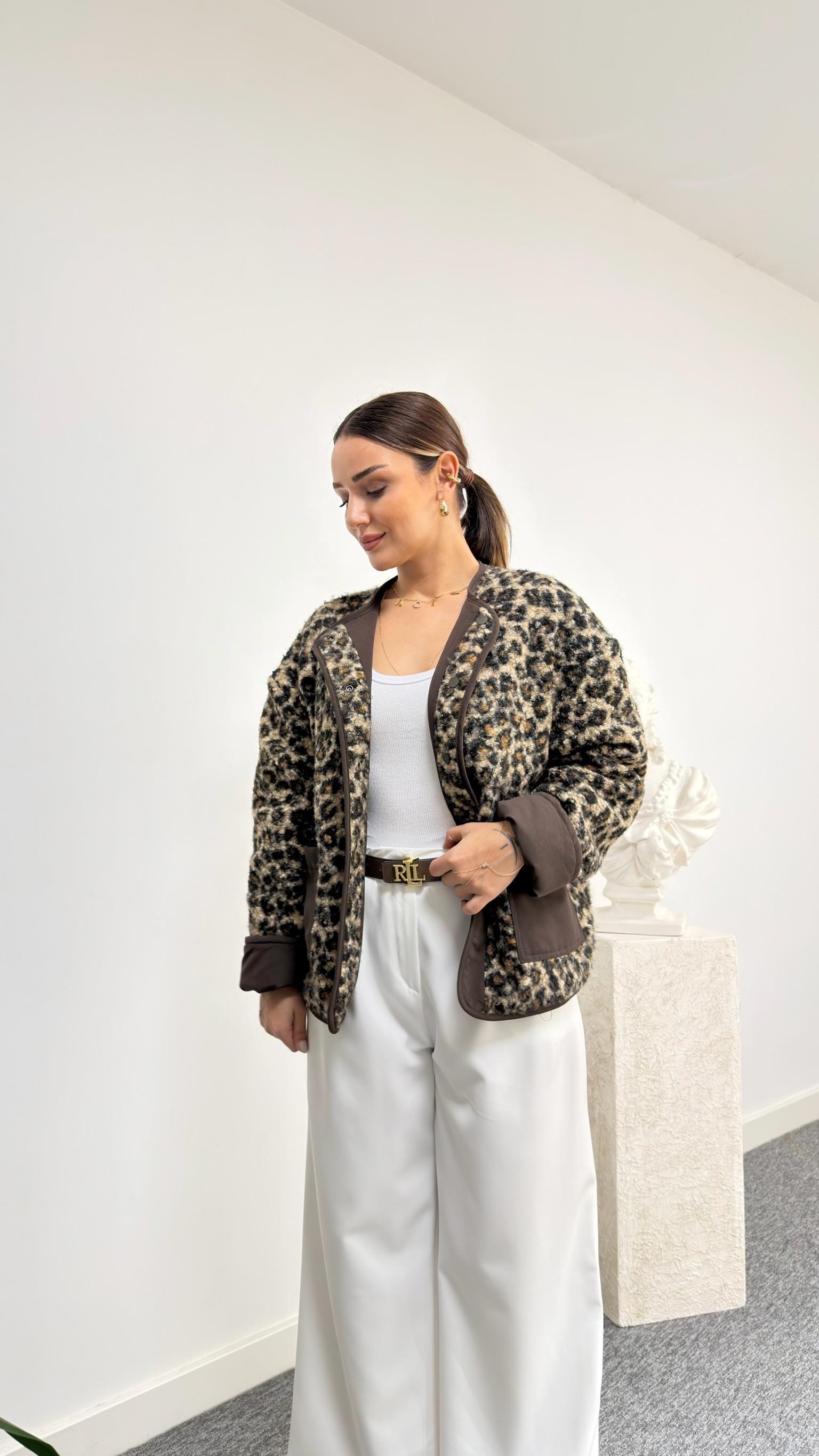 Trow Çift Taraflı Leopar Detaylı Ceket