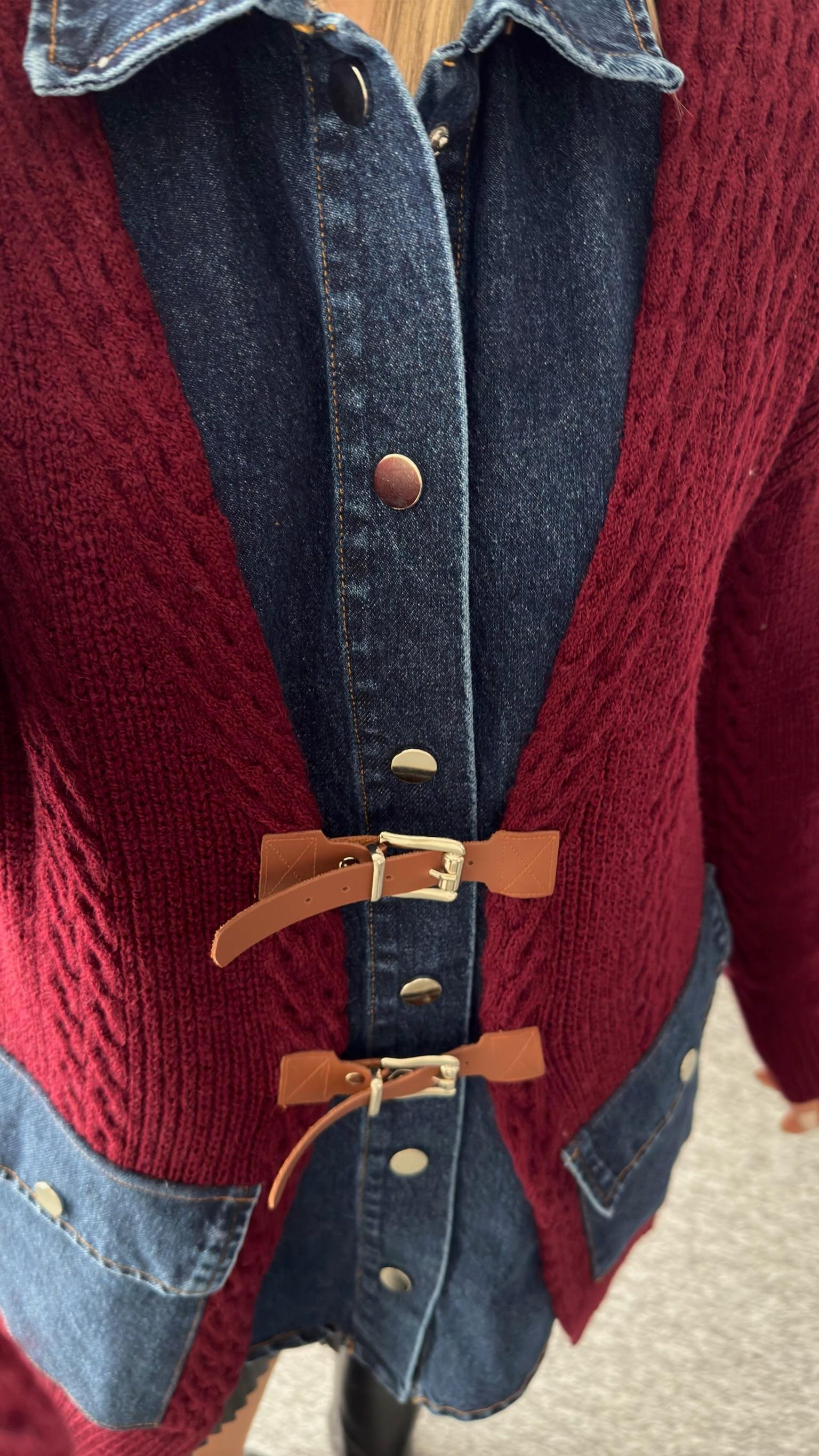 Bordo Neil Kot Gömlek Parçalı Tasarım Hırka