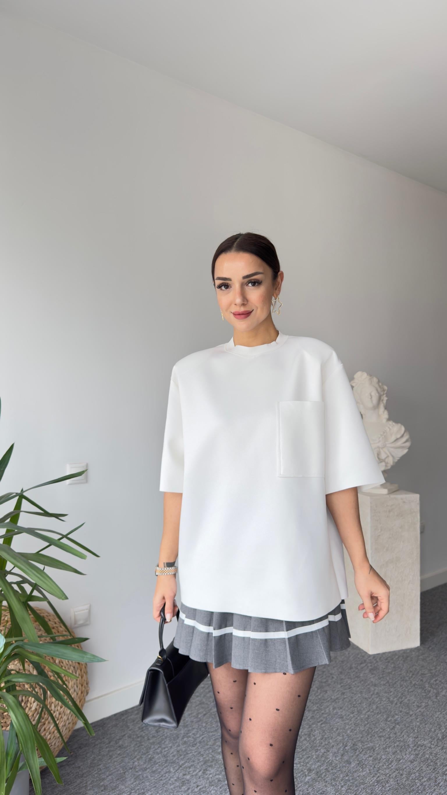 Sırt Fermuarlı Zra Model Vatkalı Beyaz Bluz