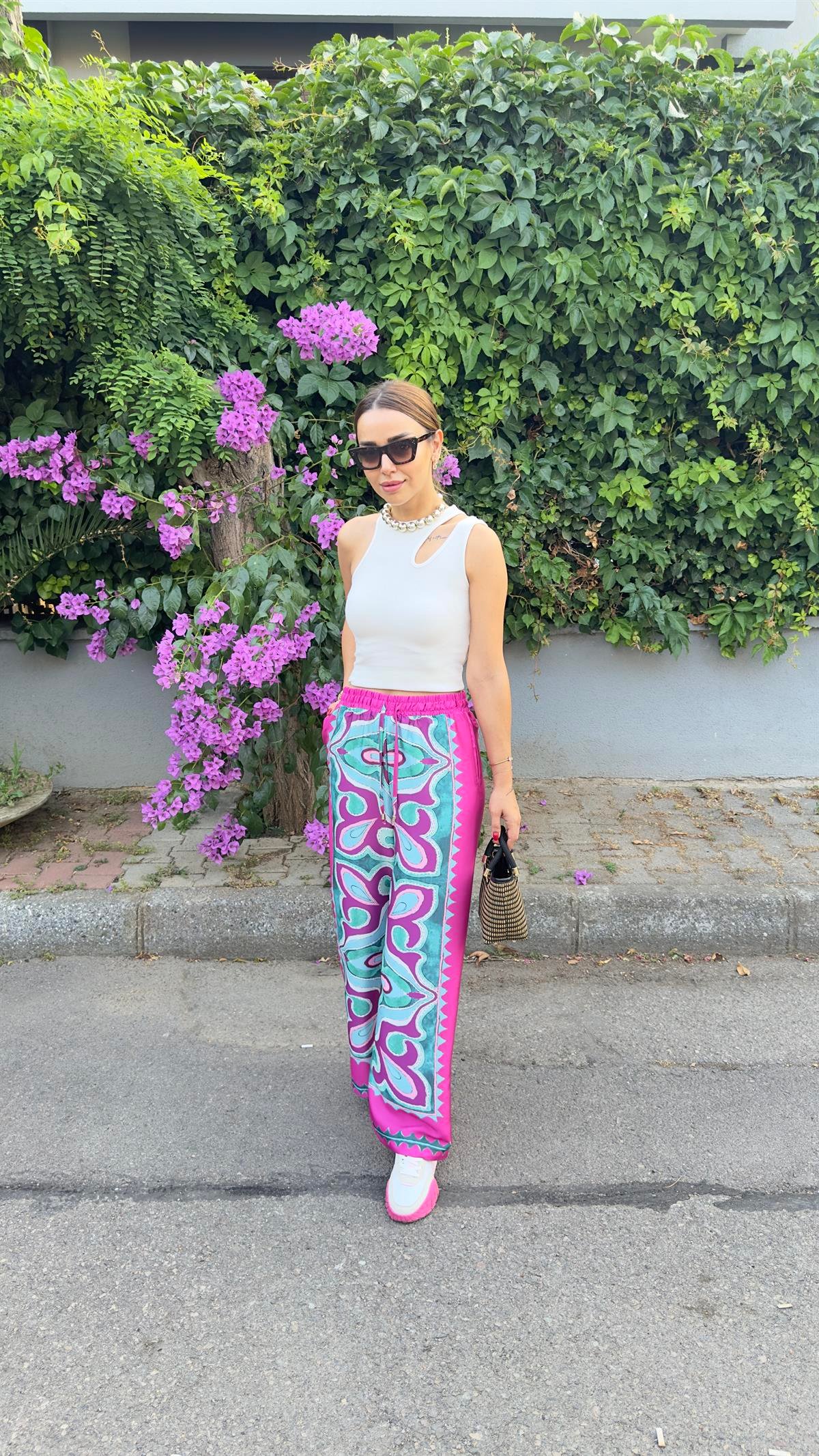 Zra Model Fuşya Etnik Desen Pantolon