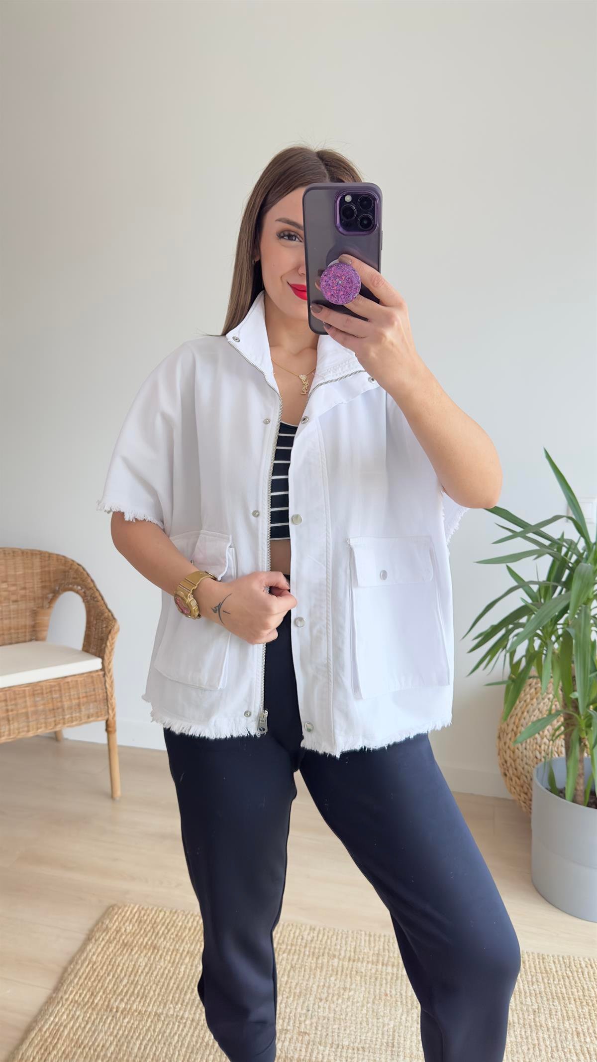Cepli Oversize Beyaz Yelek