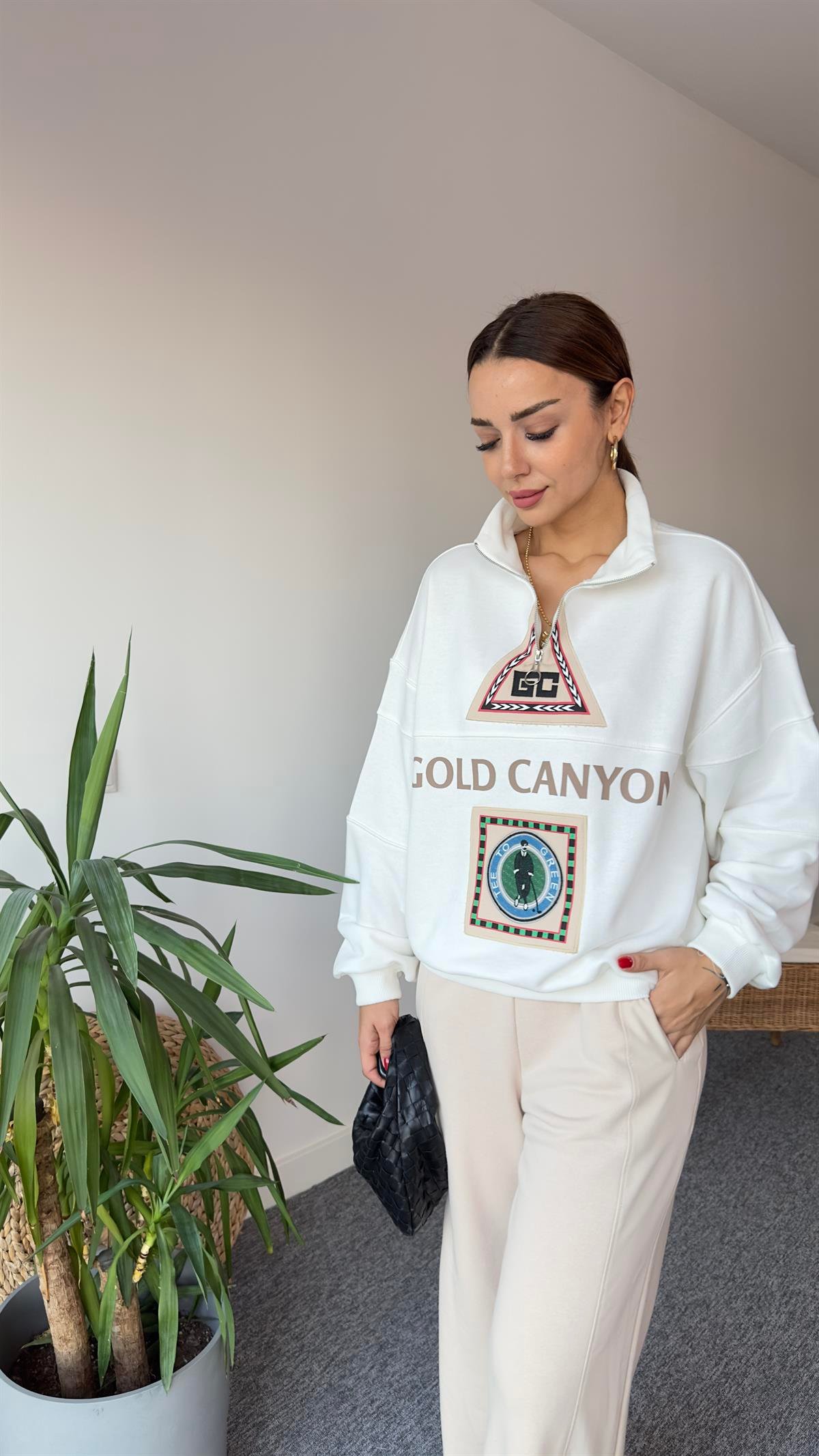 Canyon Yarım Fermuar Baskılı Sweatshirt