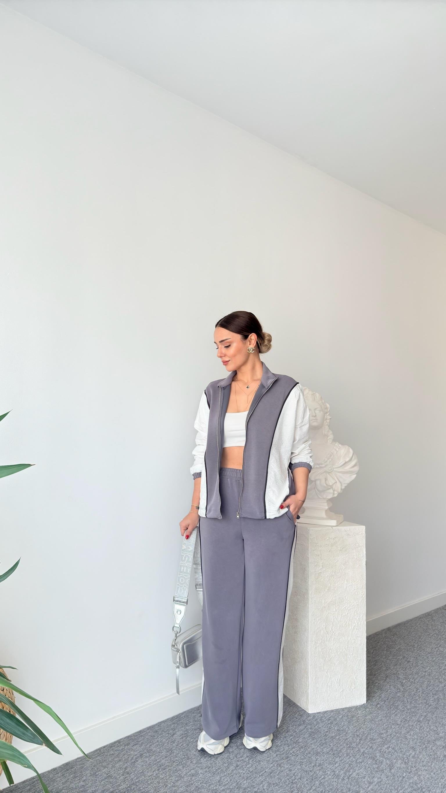 Paraşüt Detaylı Gri Modal Takım