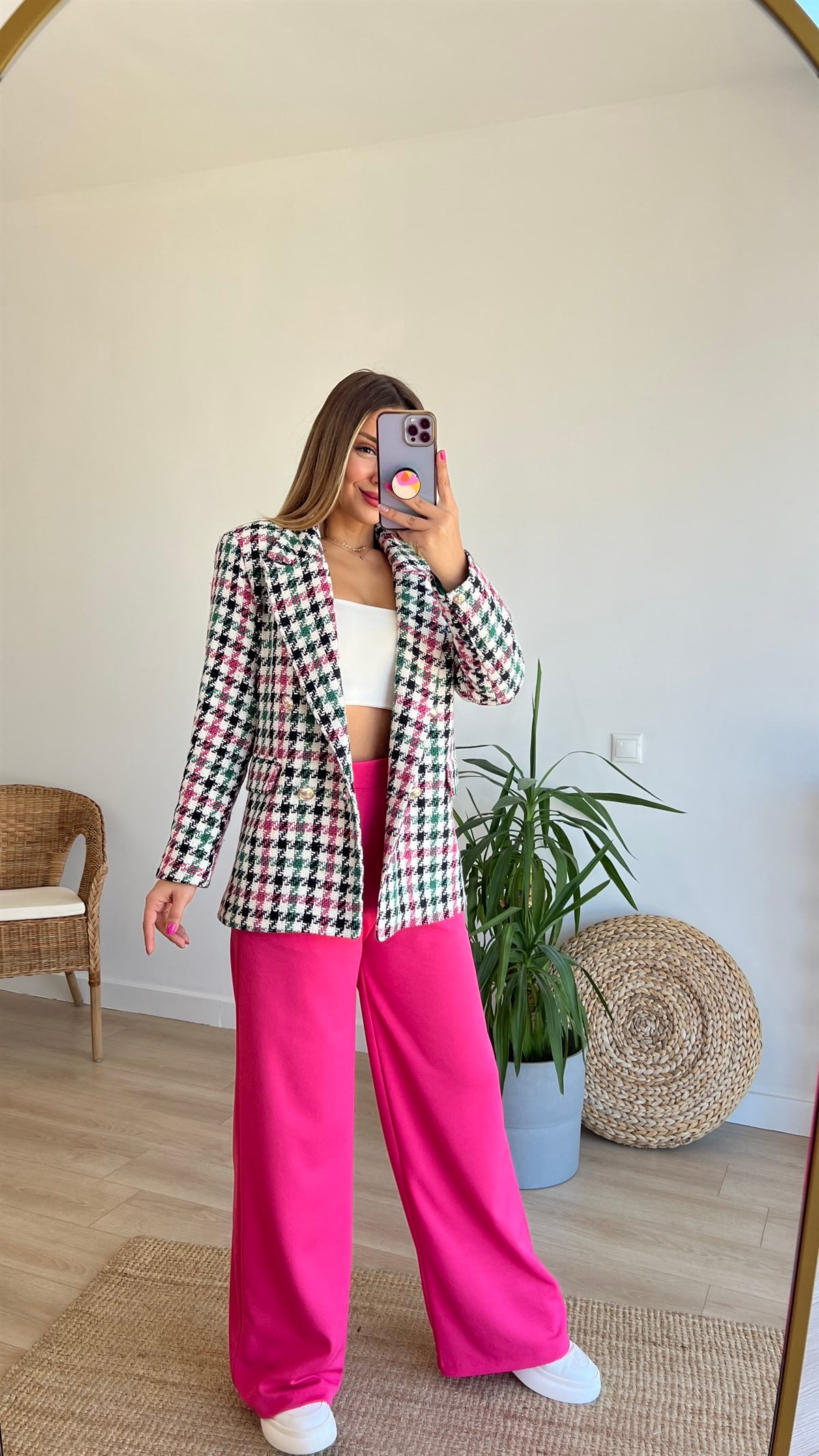 Renkli Tüvit Blazer Ceket 