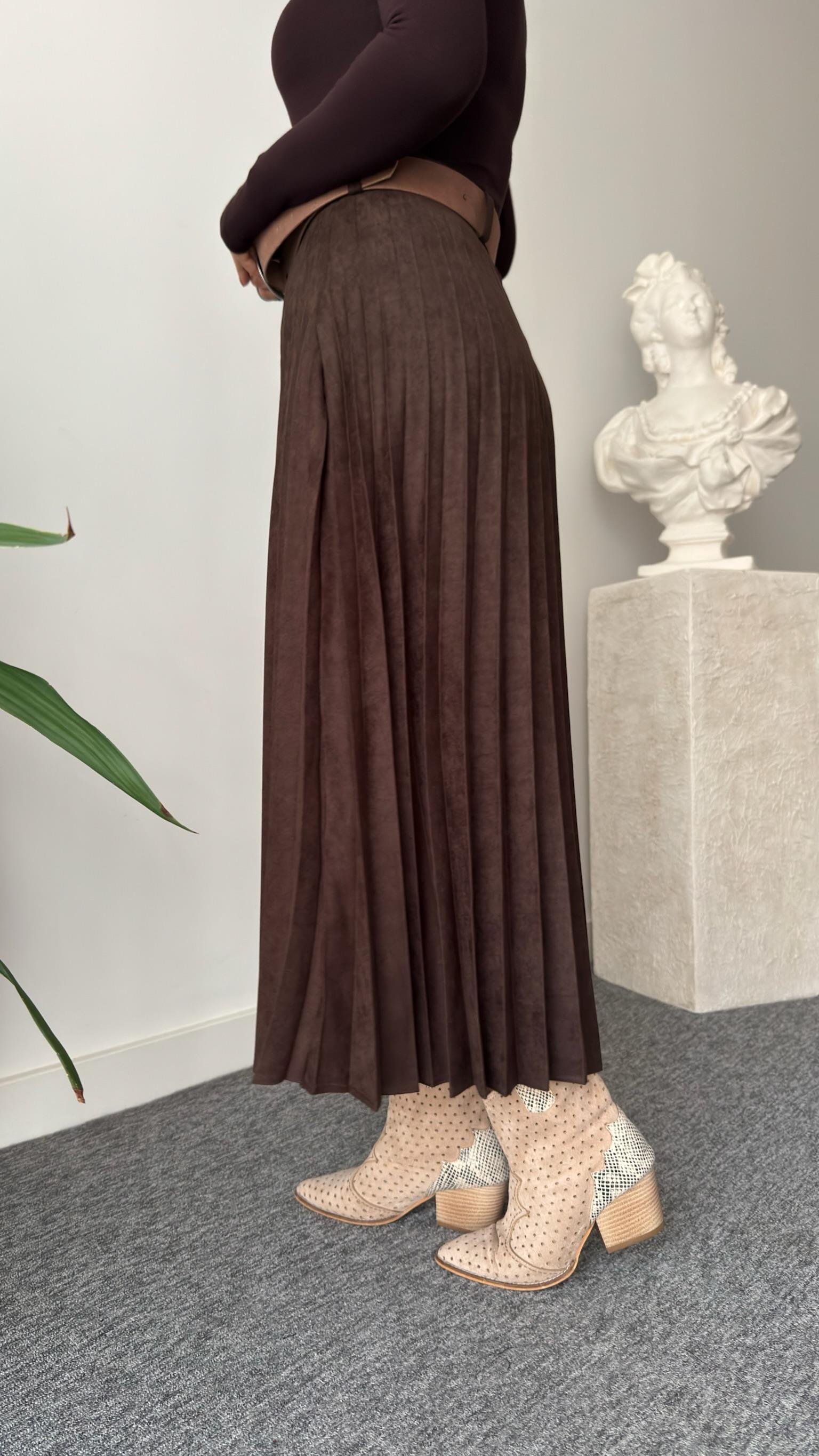 Kahve Nole Zra Model Piliseli Süet Etek