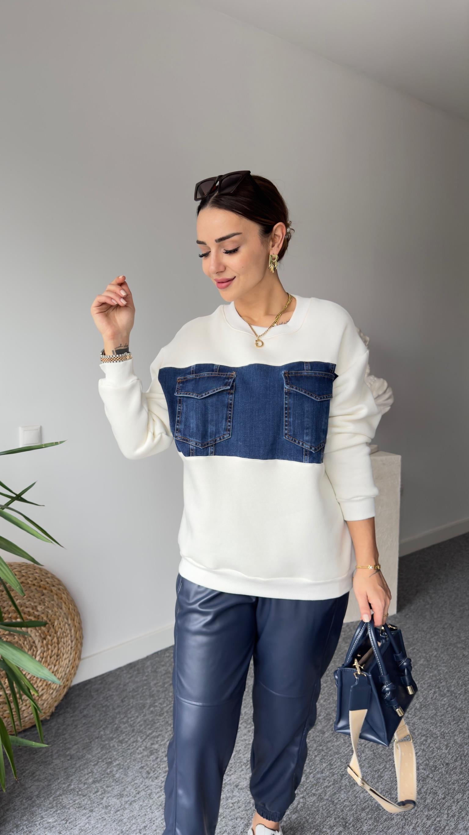Twst Model Kot Detay Beyaz Sweat