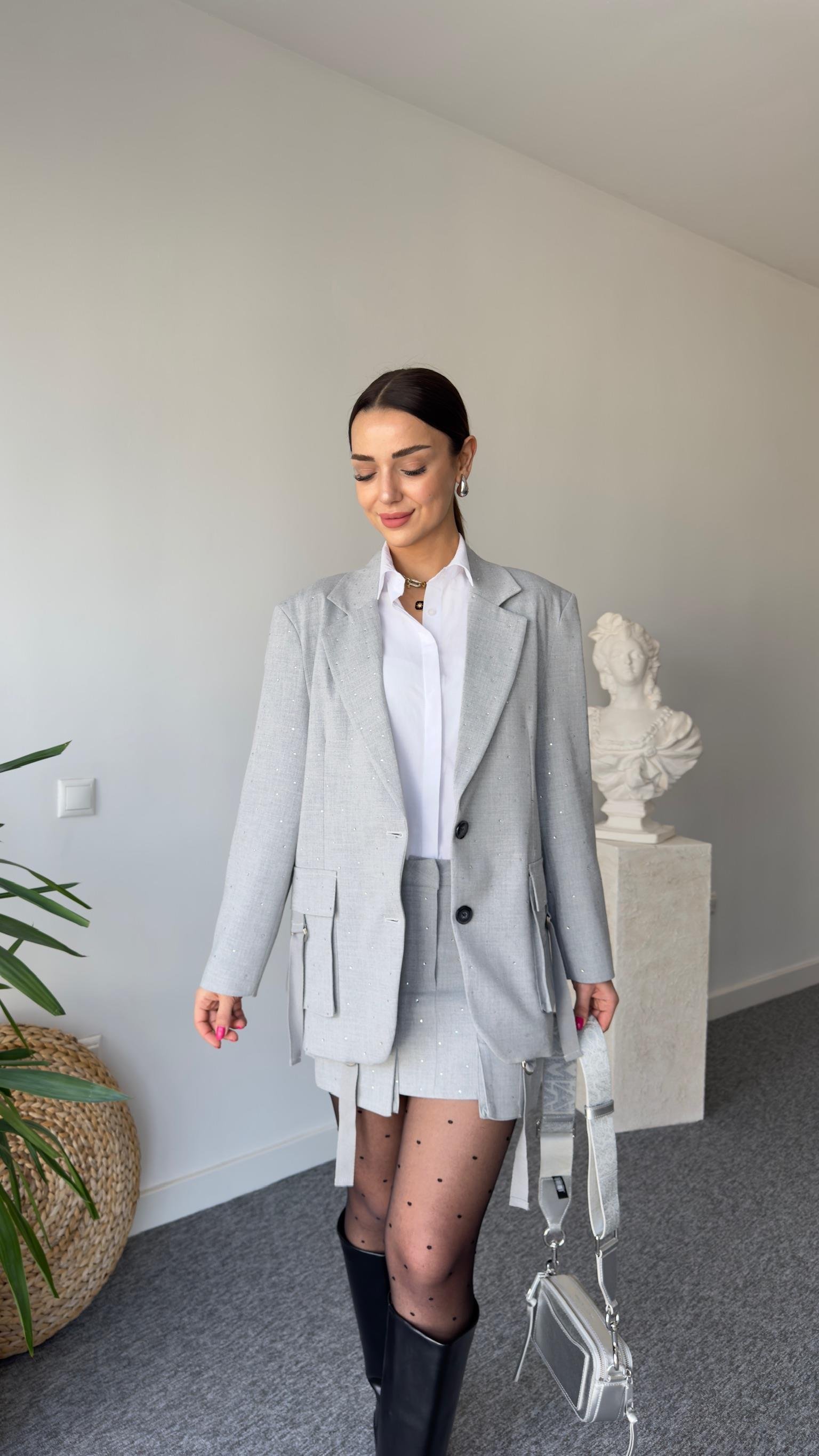 Bonia Taşlı Gri Blazer Ceket