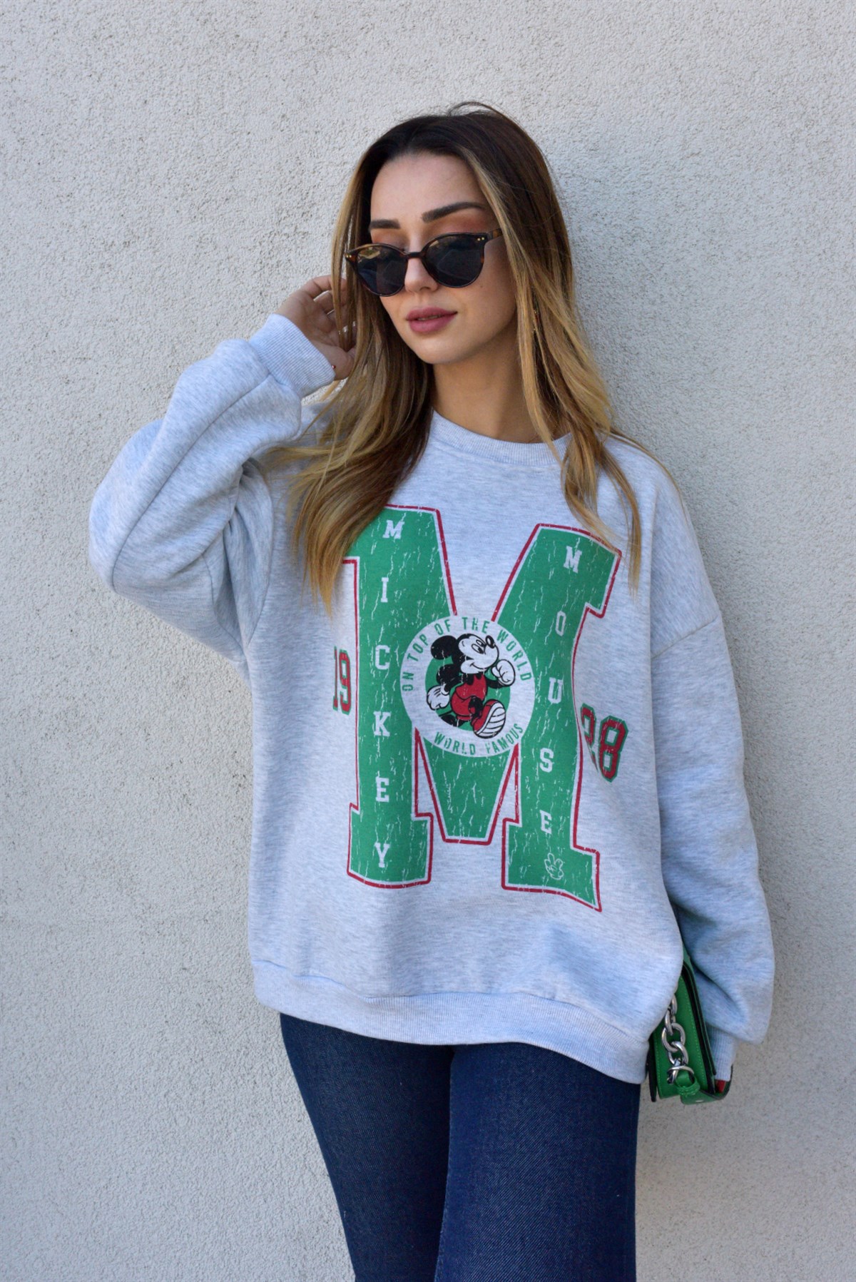 Mickey Mouse Baskı Gri Sweat