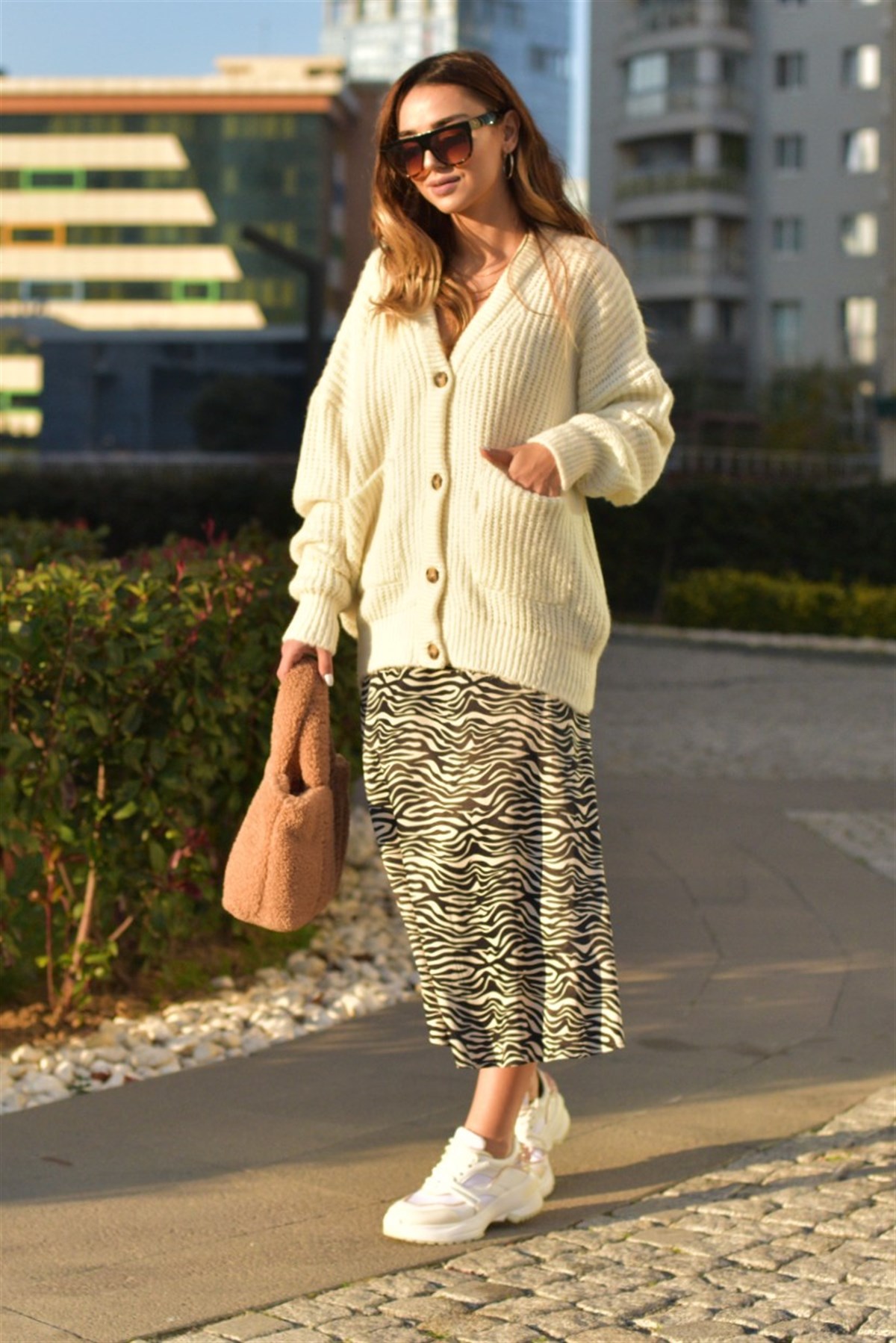 Zebra Desenli Saten Etek