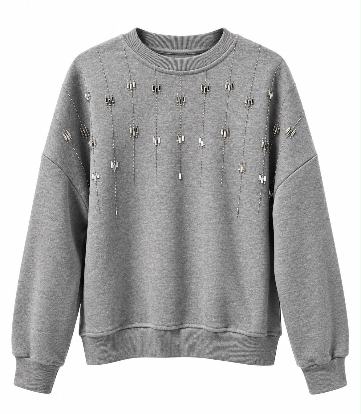 Gri Orj Model Taş Detaylı Sweatshirt