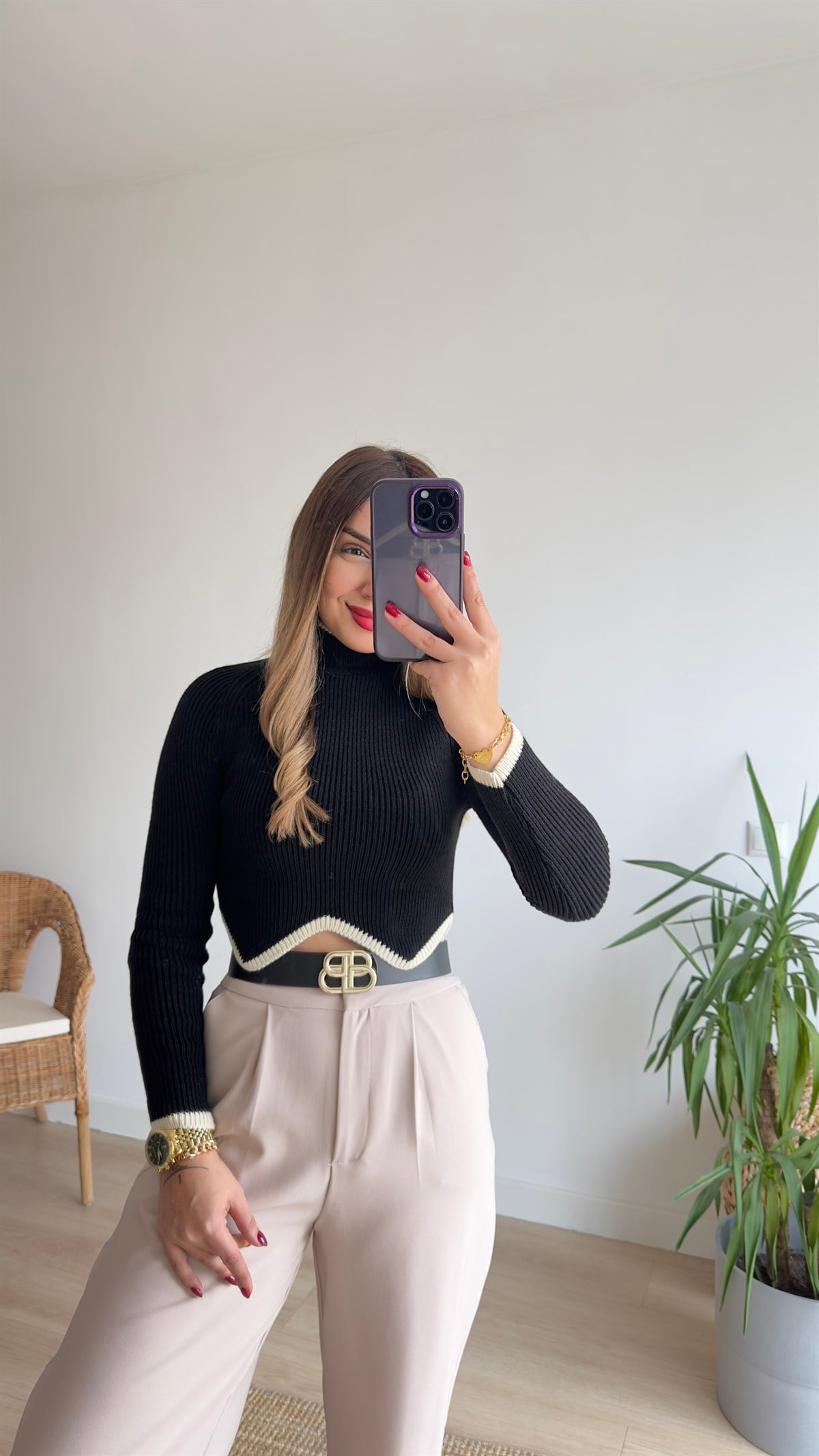 Zigzag Desen Siyah Triko