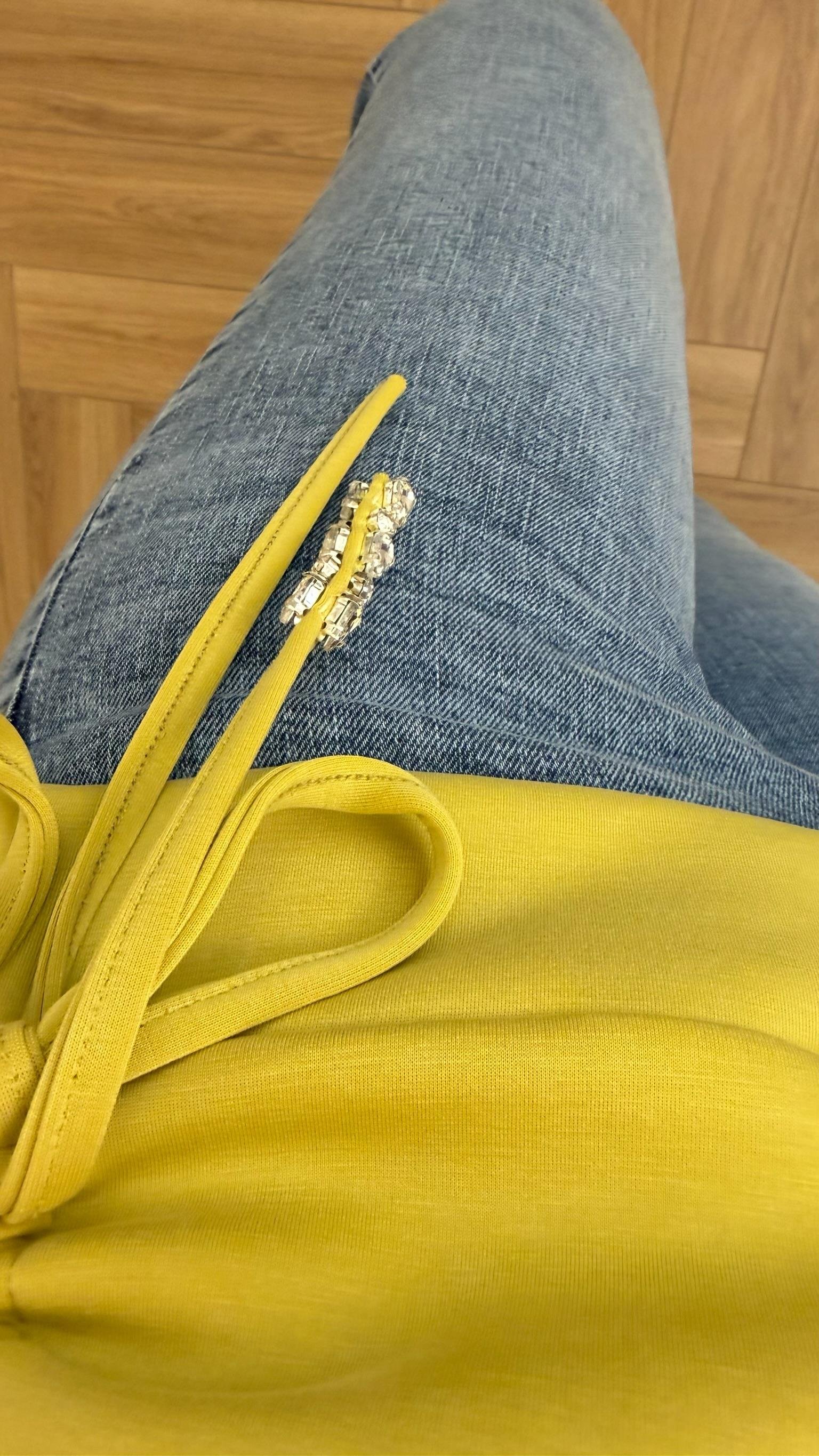 Yeşil Taş Detay Büzgülü Modal Sweat