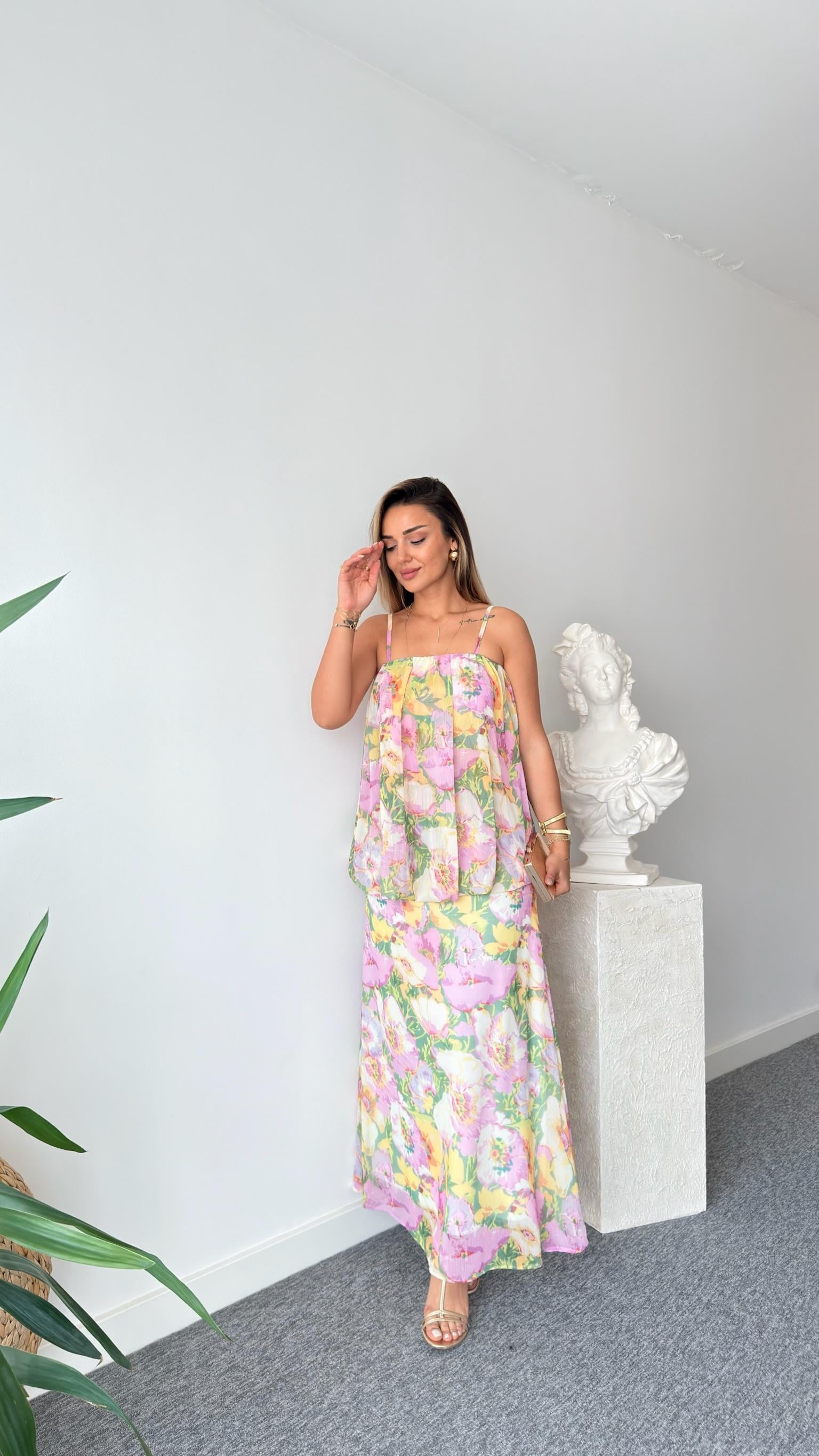 Liysa Zra Model Askılı Çiçek Desen Elbise 