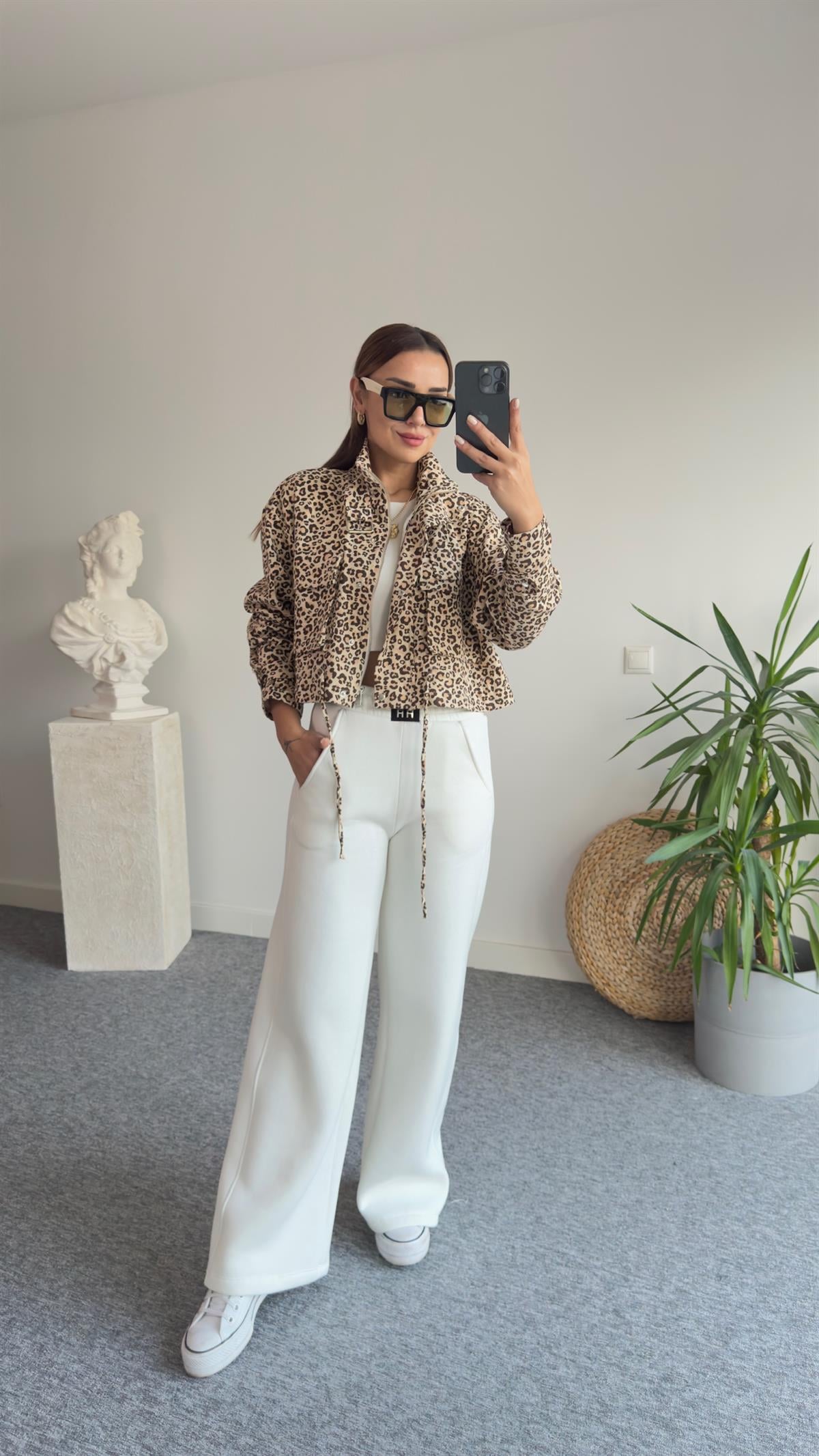 Heris Leopar Desen Gabardin Ceket