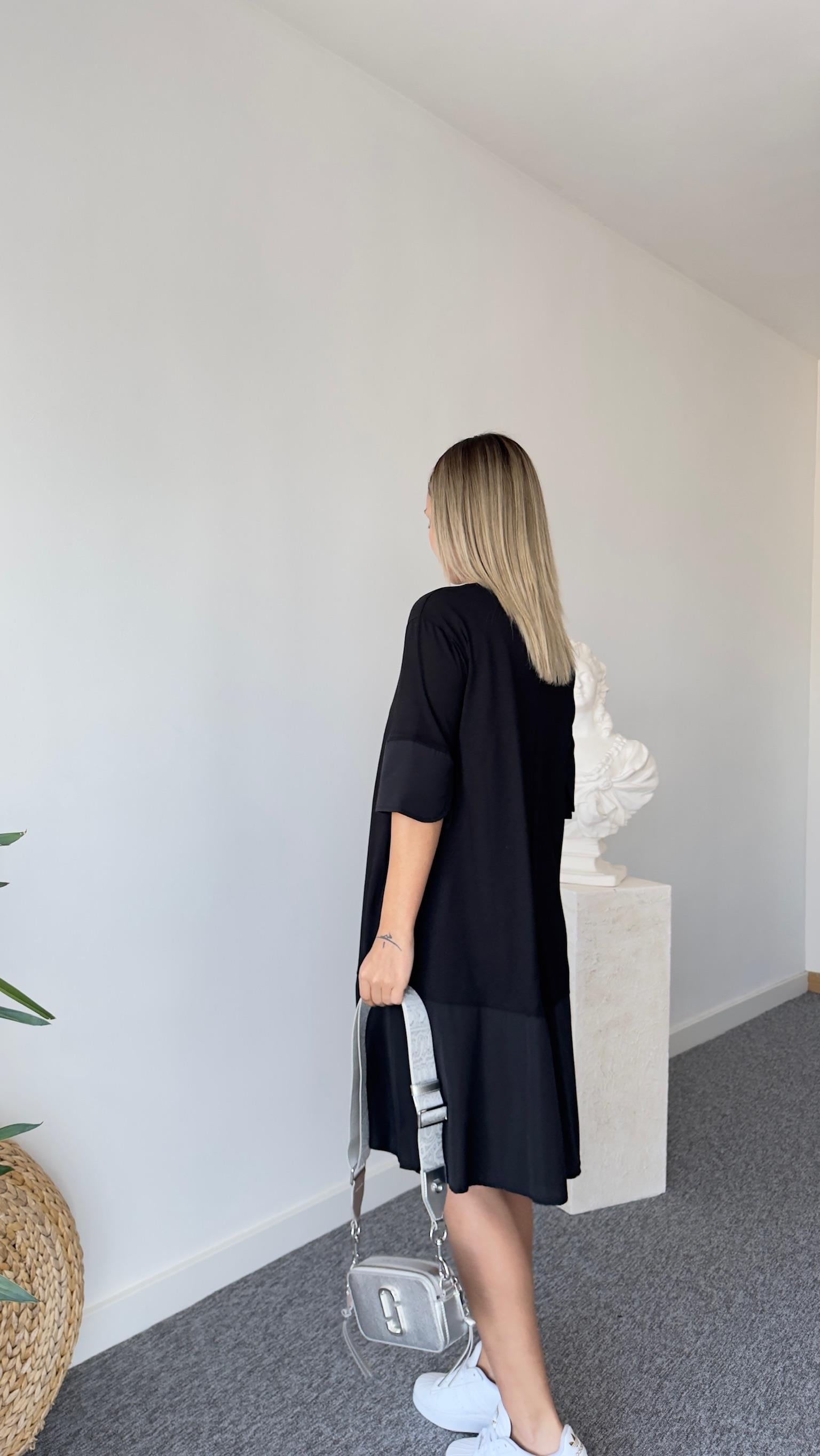 Rope Poplin Detaylı Siyah Basic Elbise 