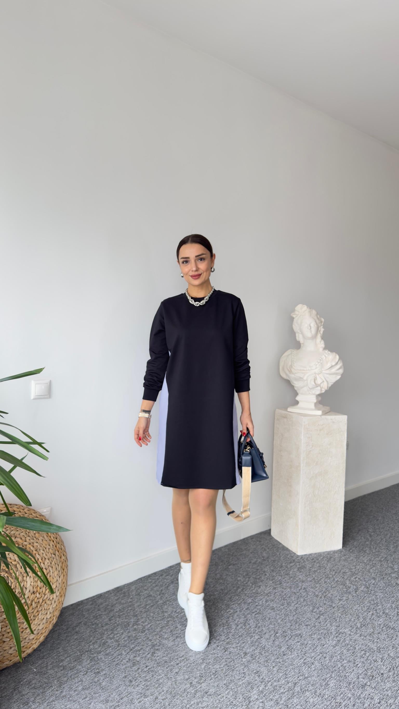 Sırt Çizgili Poplin Detay Basic Elbise 