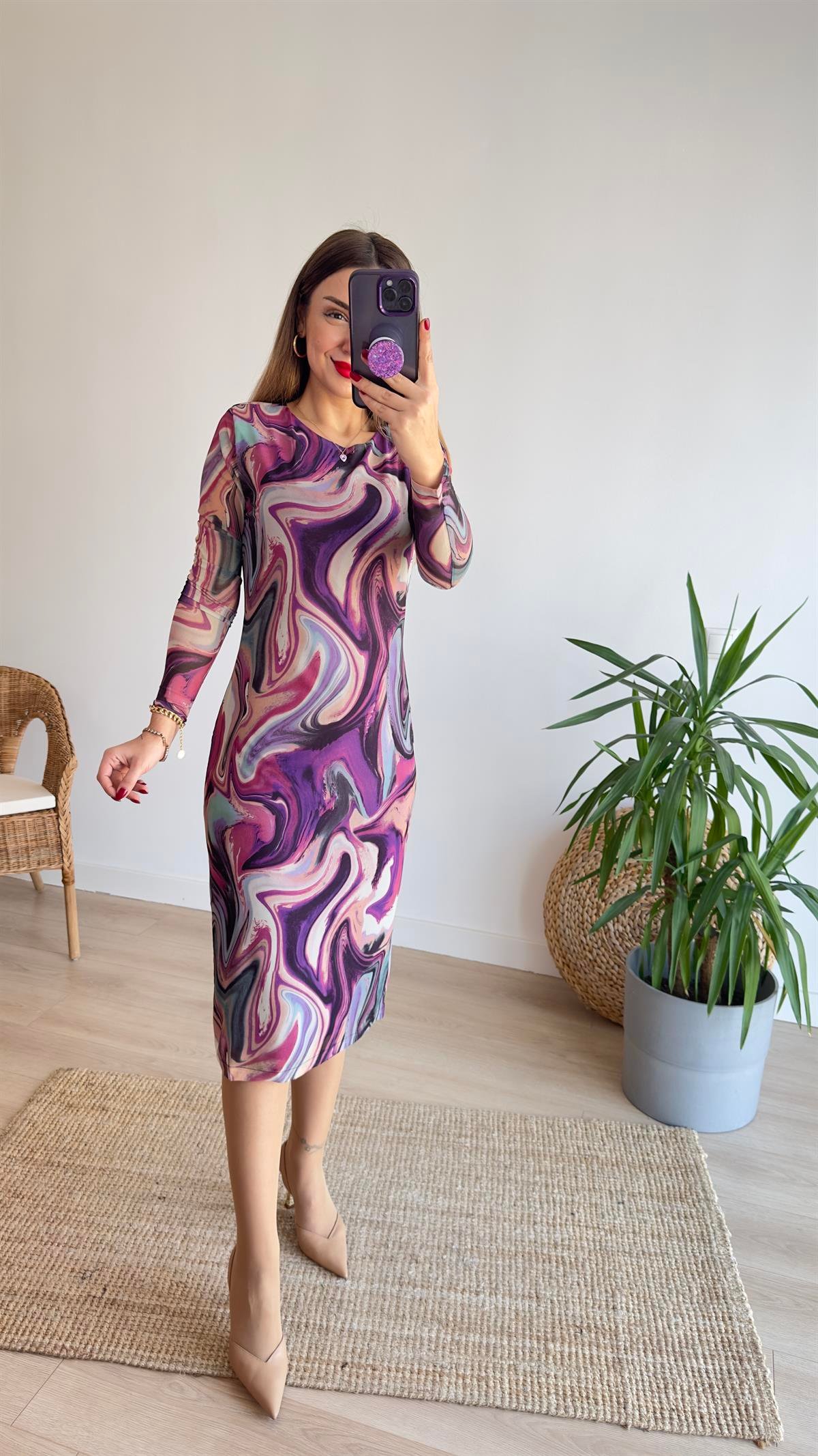 Renkli Batik Desen Elbise 