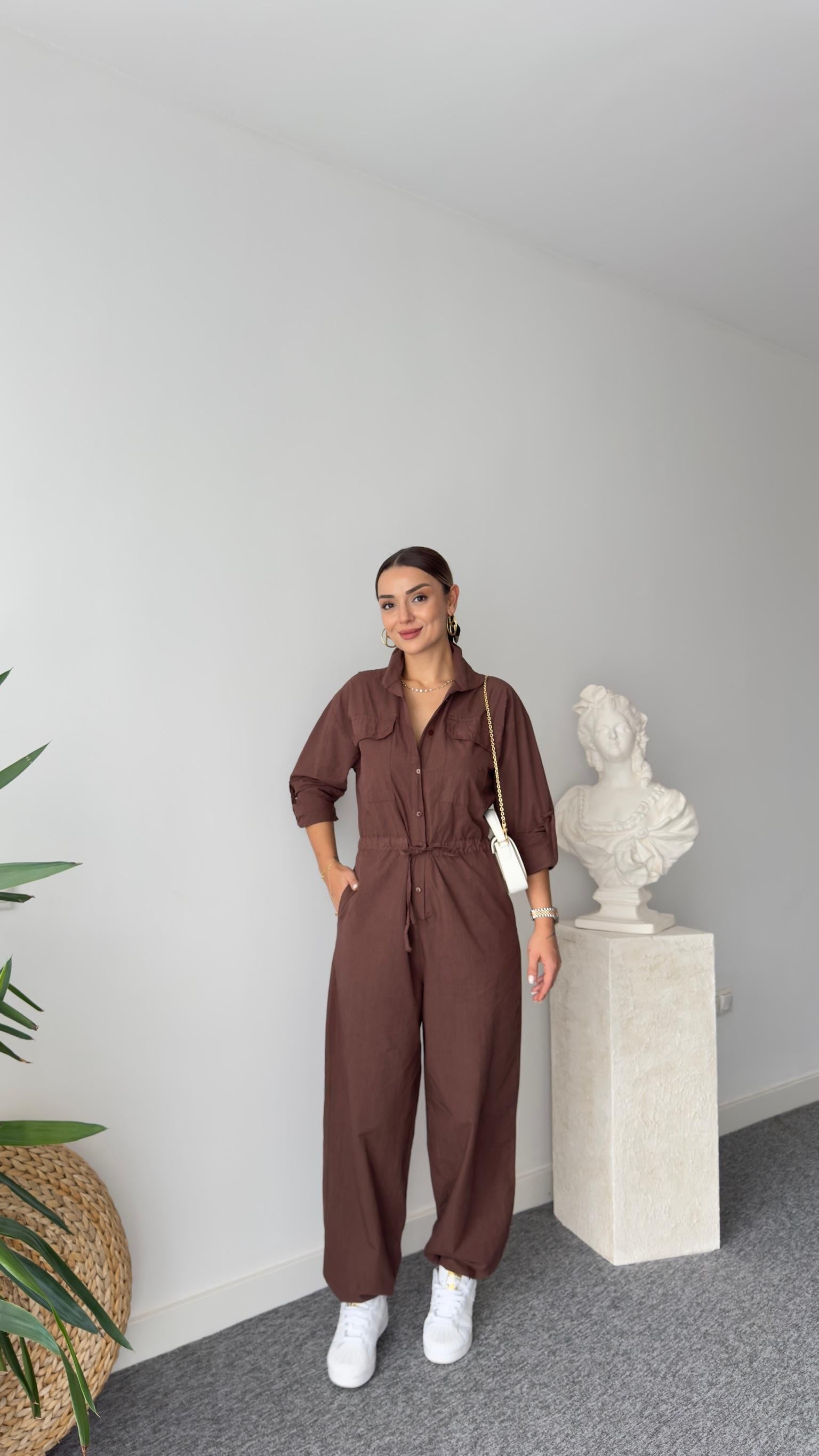 Acı Kahve Belden Büzgülü Tulum