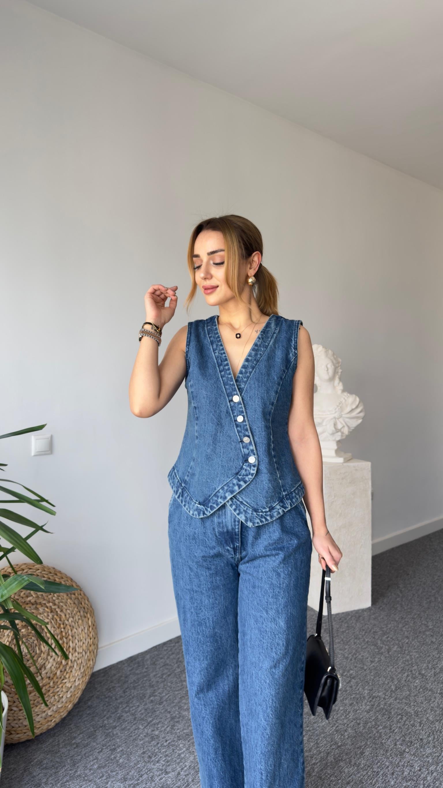 Elite Mavi Yelekli Jean Takım