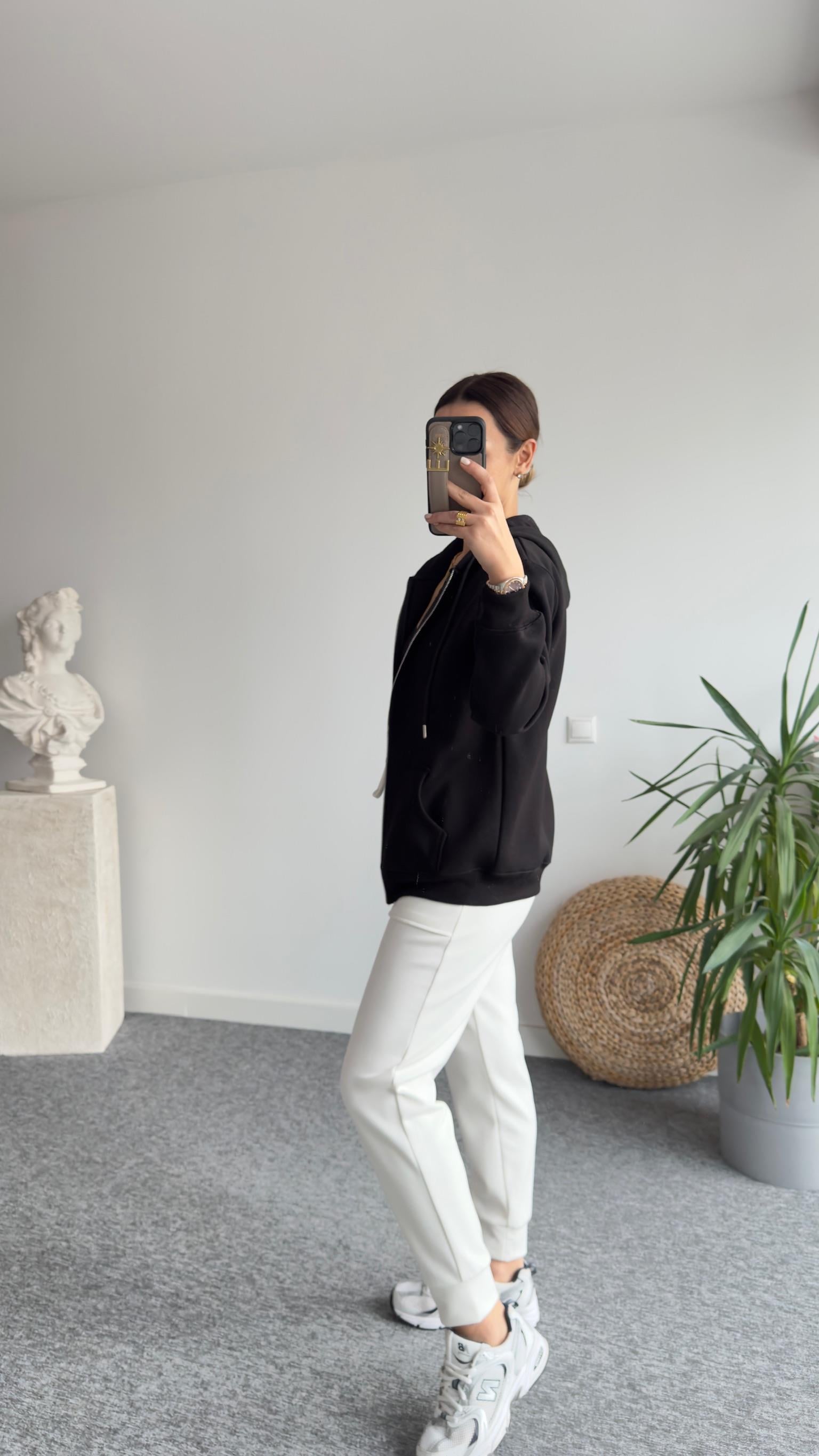 Şardonlu Siyah Kapüşonlu Sweatshirt