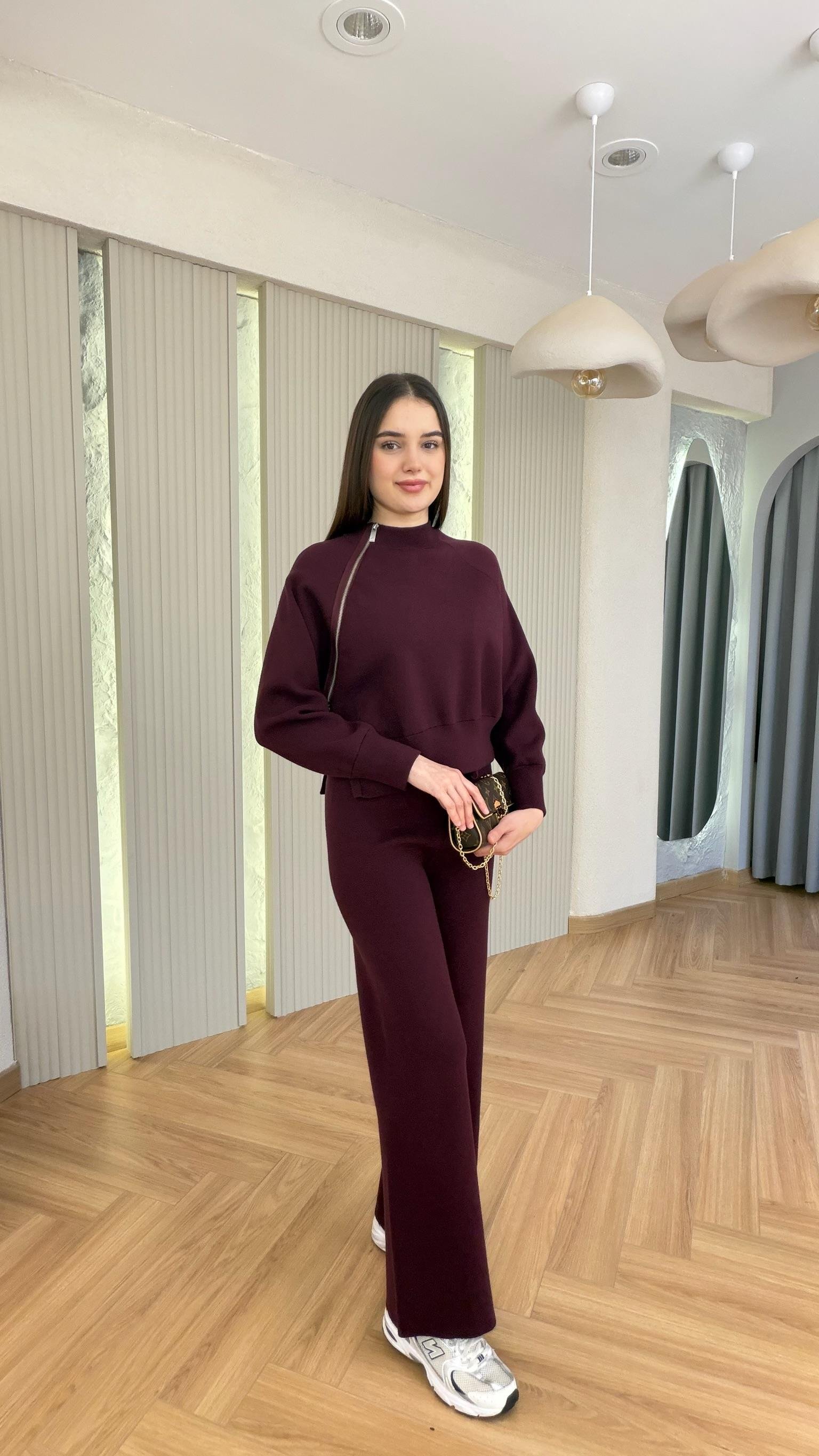Bordo Delma Premium Fermuar Detaylı Takım