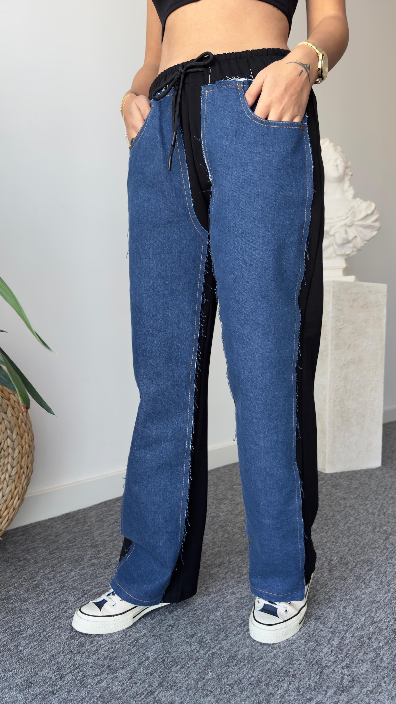 Önü Kot Arkası Penye Detaylı Pantolon