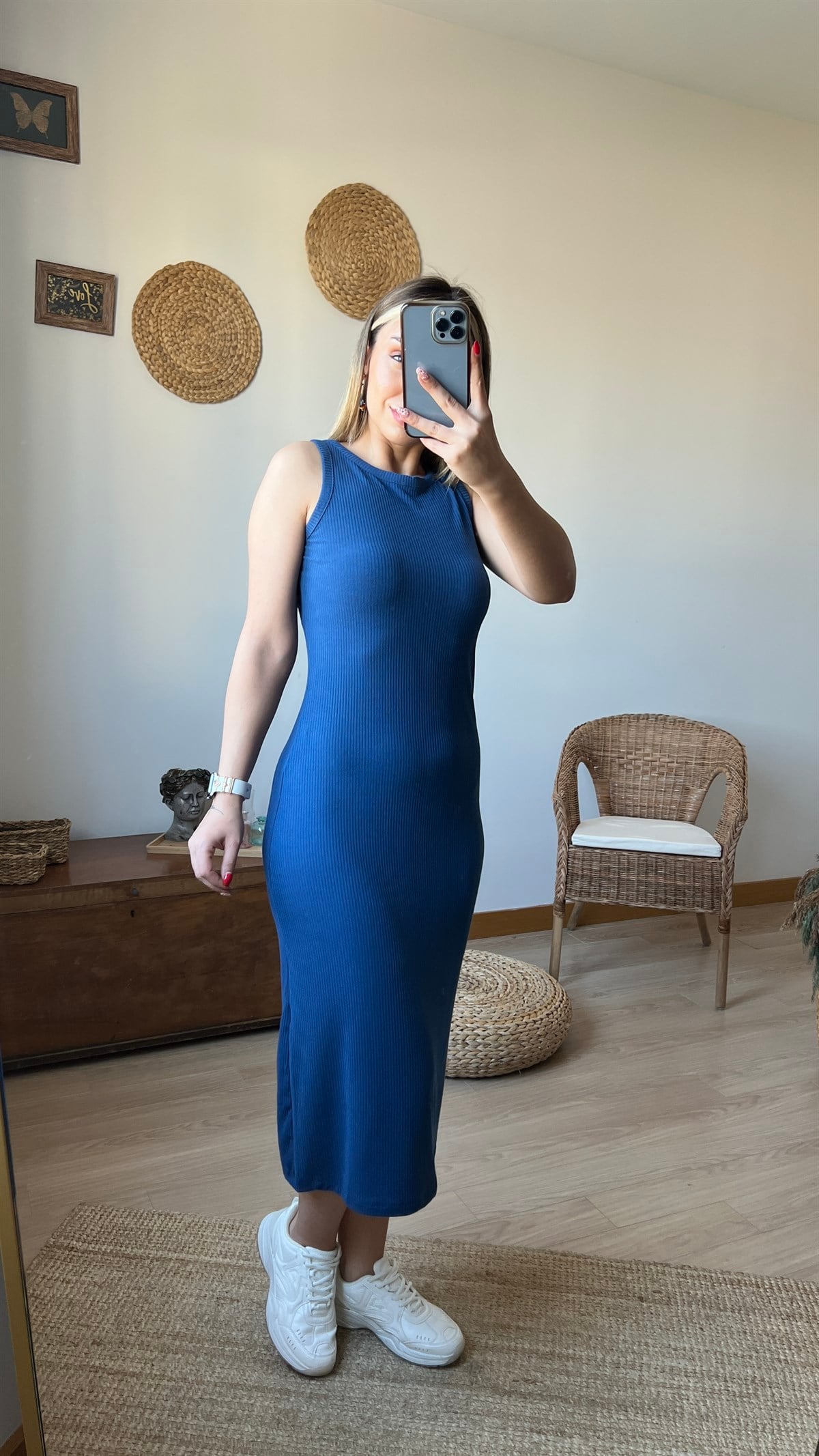 İndigo Fitilli Basic Elbise