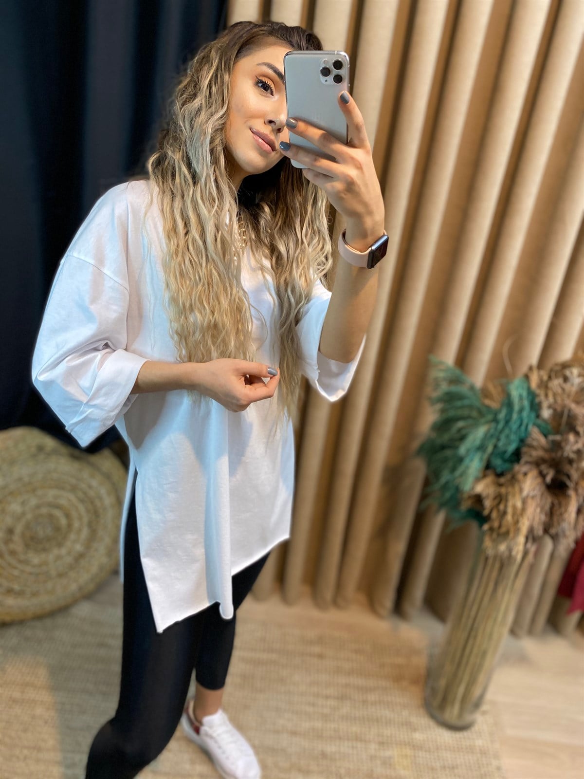 Beyaz Duble Kol Basic Tshirt