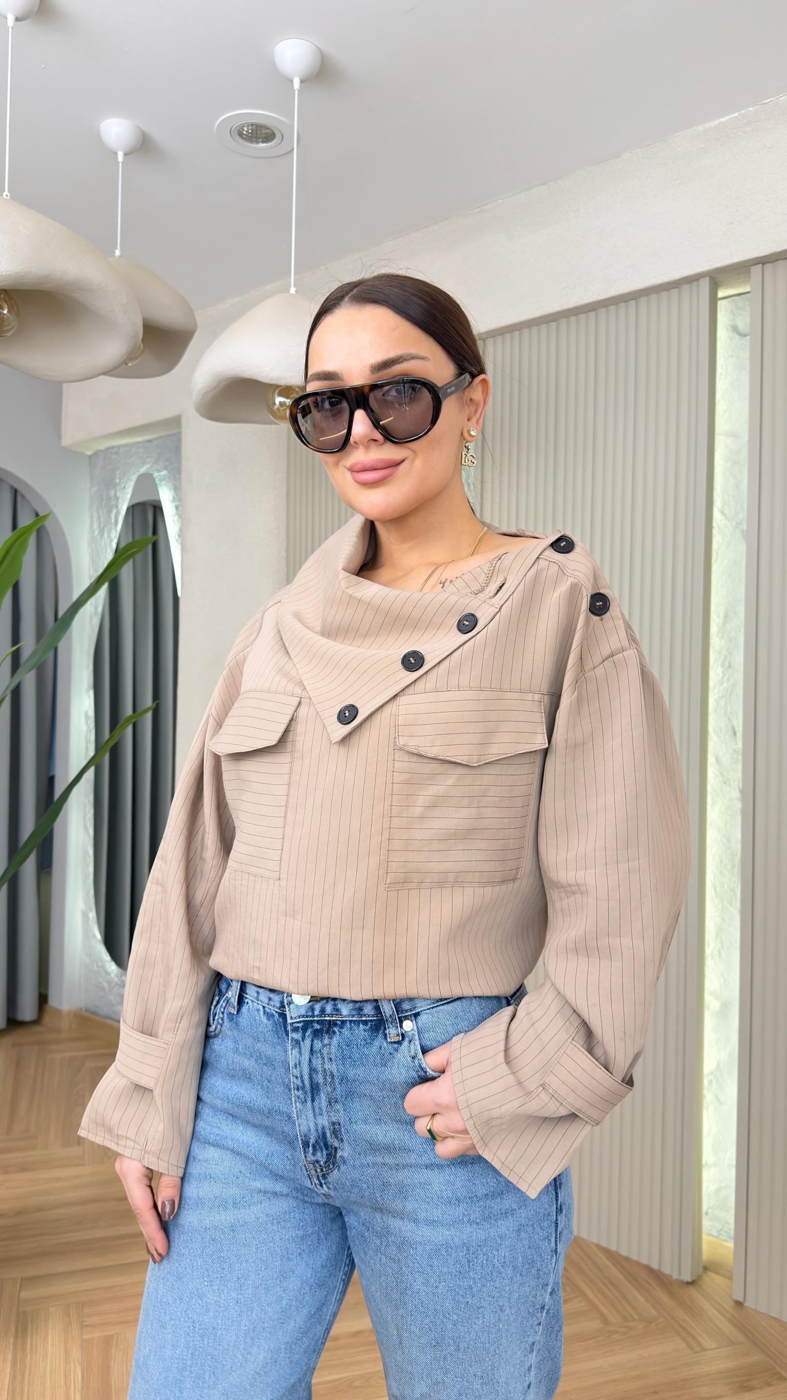 Bej Zra Model Dik Yak Düğmeli Gömlek