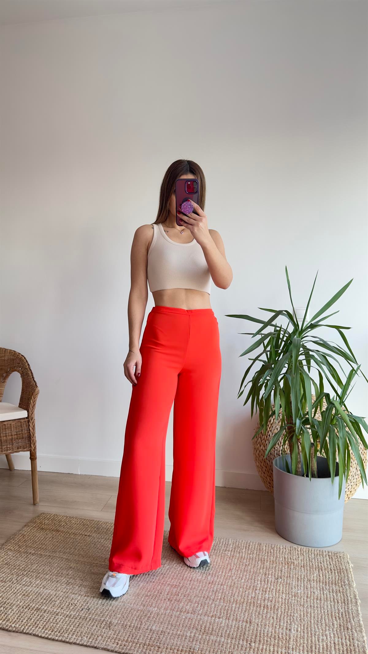 Zra Kırmızı Crep Bol Pantolon