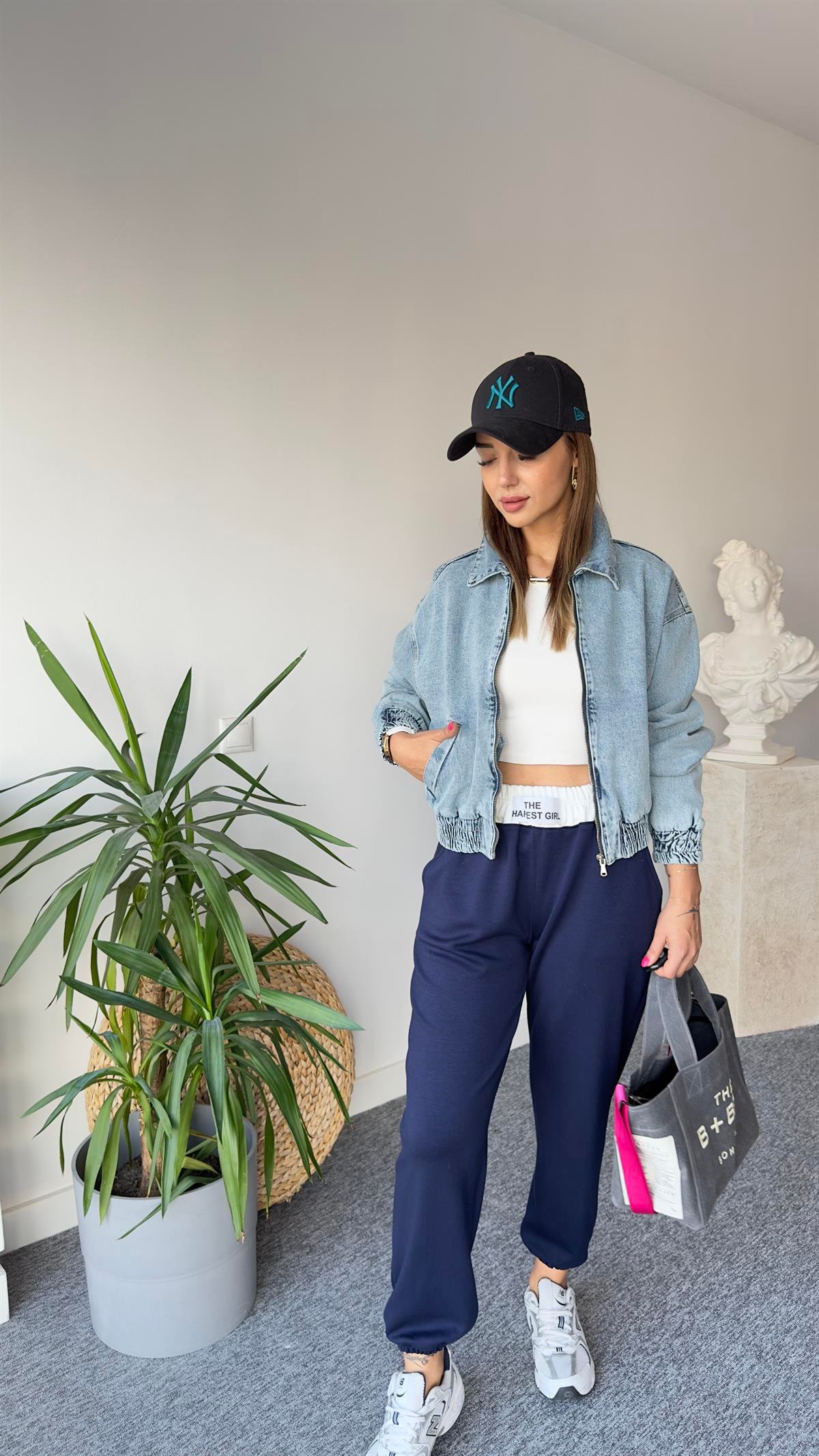 Beli Lastikli Jean Bomber Ceket
